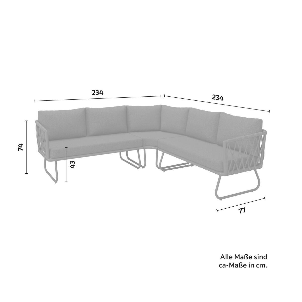 Loungegarnitur Elea Dunkelgrau Outdoorstoff/Metall +Abdeckung - Dunkelgrau/Anthrazit, MODERN, Textil/Stein (234/74/77cm) - Bessagi Garden