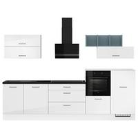 Küchenblock IBZ ohne Geräte ca. 320 cm Weiß Hochglanz - Weiß Hochglanz/Schwarz, Design, Holzwerkstoff/Metall (320cm) - Impuls