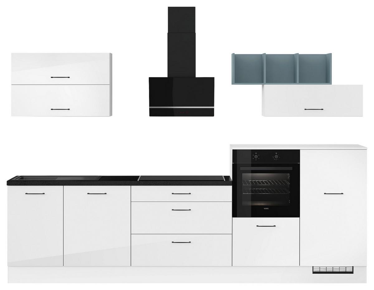 Küchenblock IBZ ohne Geräte ca. 320 cm Weiß Hochglanz - Weiß Hochglanz/Schwarz, Design, Holzwerkstoff/Metall (320cm) - Impuls