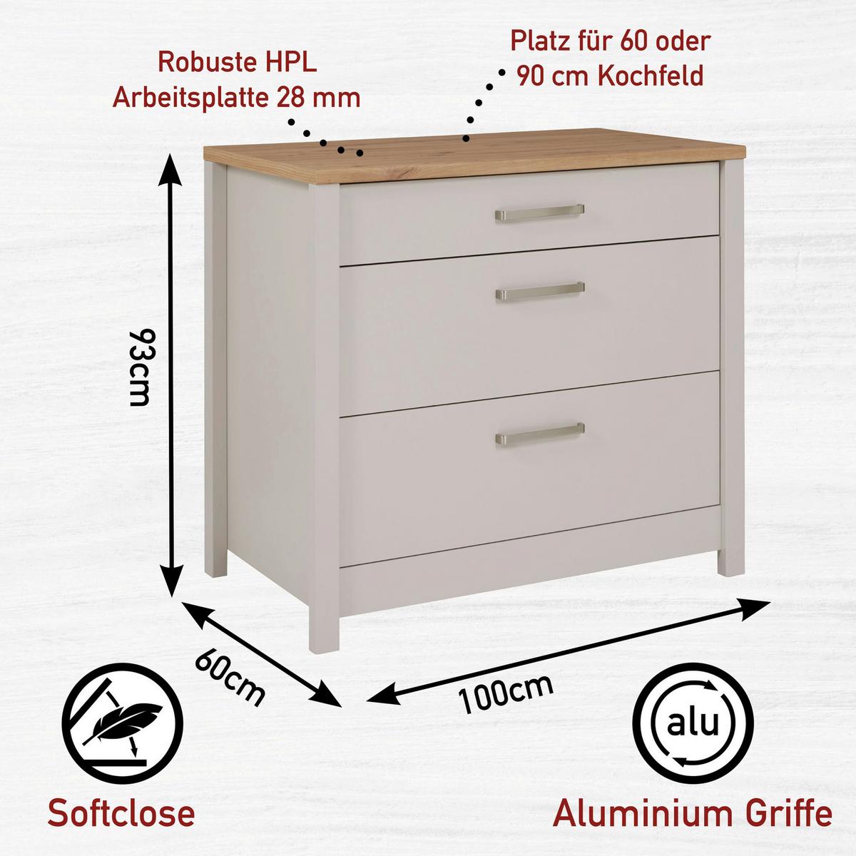 Küchenleerblock Bundle 4 o. Geräte Kaschmir - Kaschmir/Silberfarben, MODERN, Glas/Holzwerkstoff (300cm) - home24