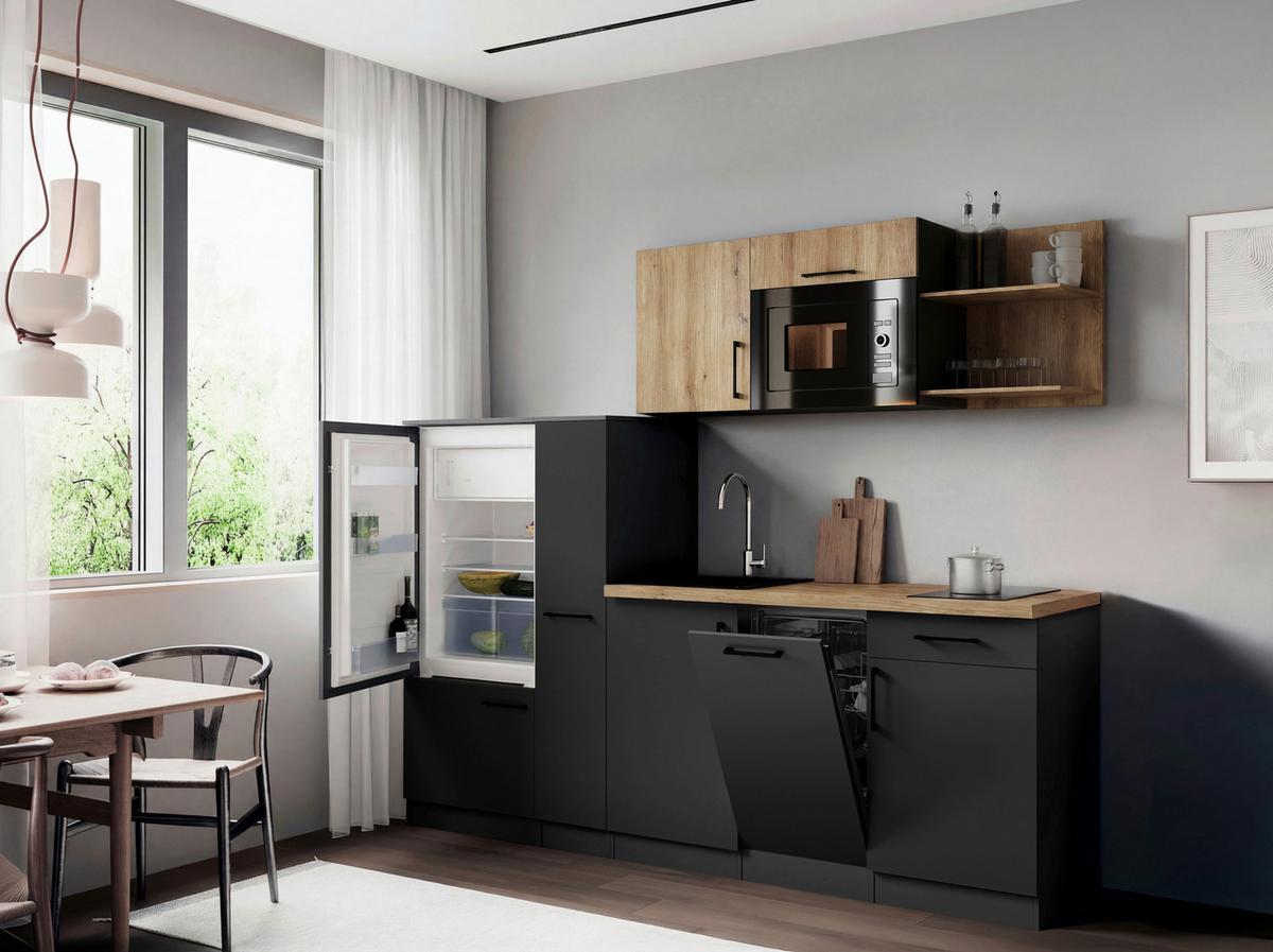 Küchenblock Oliver m. Geräten Grau - Eiche Artisan/Grau, Trend, Holzwerkstoff/Metall (235cm) - Respekta