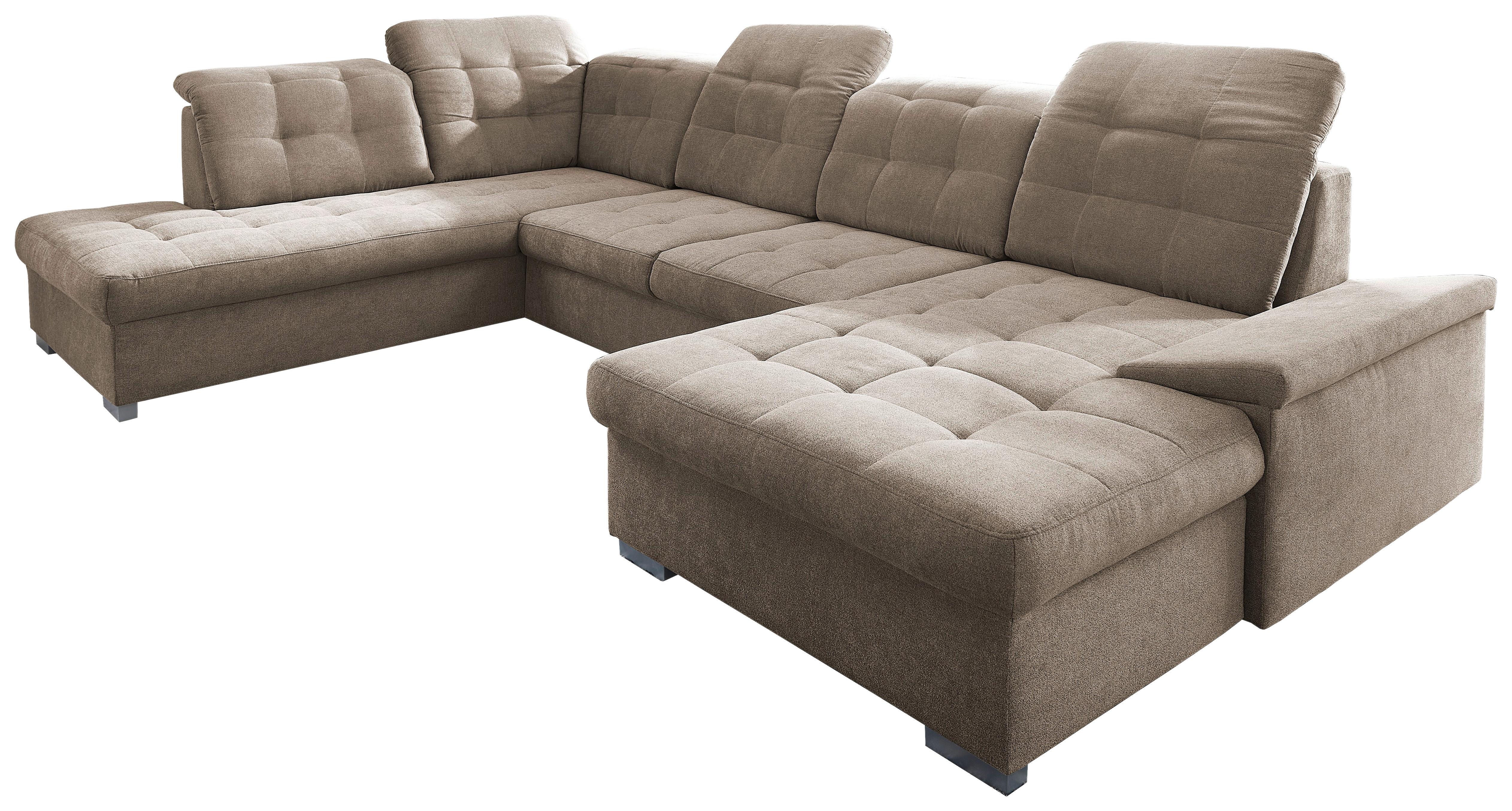Wohnlandschaft Zira Taupe Nylon/Mikrofaser - Taupe/Chromfarben, Design, Kunststoff/Textil (212/330/169cm) - Livetastic