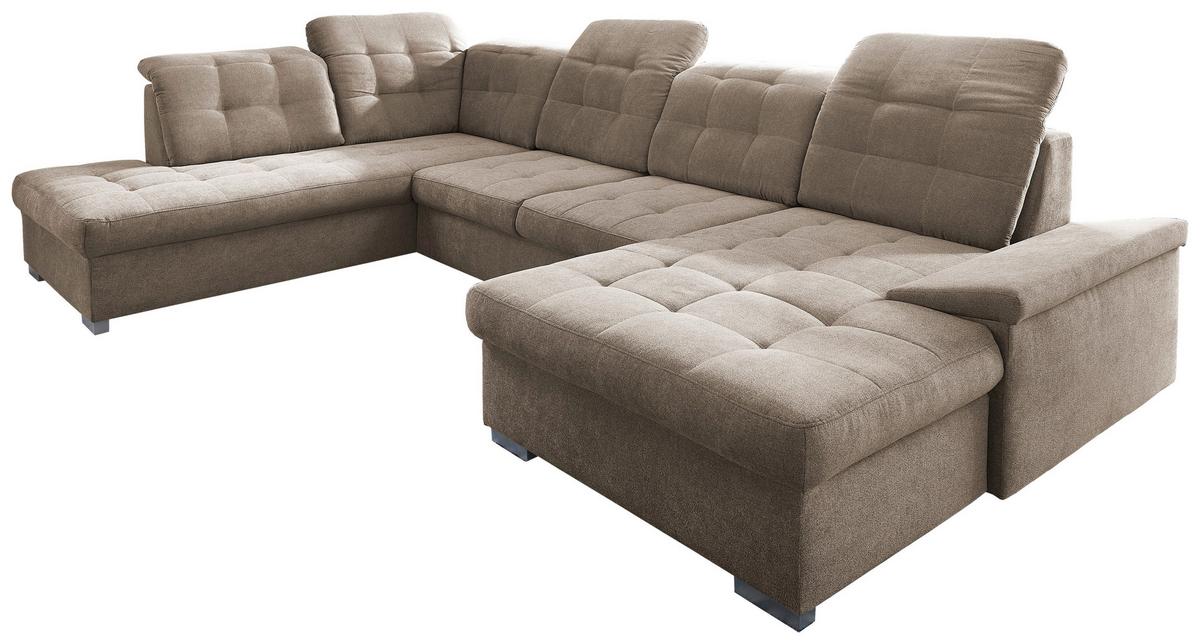 Wohnlandschaft Zira Taupe Nylon/Mikrofaser - Taupe/Chromfarben, Design, Kunststoff/Textil (212/330/169cm) - Livetastic
