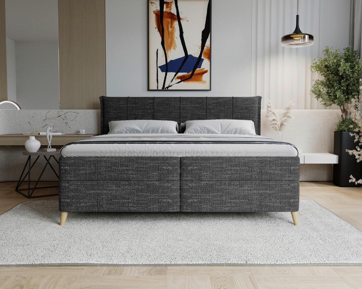 Boxbett Veloria Schwarz ca. 180x200cm - Schwarz, KONVENTIONELL, Textil/Metall (180/200cm) - Based