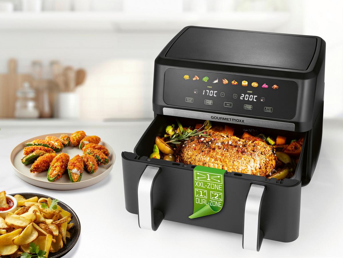 Heißluftfritteuse Gourmetmaxx Schwarz max. 2800 Watt - Edelstahlfarben/Schwarz, MODERN, Kunststoff/Metall (40.5/35.4/29cm)