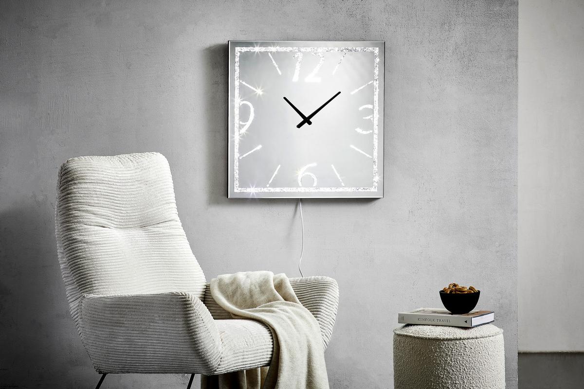 ZEGAR ŚCIENNY FENJA - kolor srebrny, Trend, materiał drewnopochodny/szkło (60/60/3,8cm) - Xora