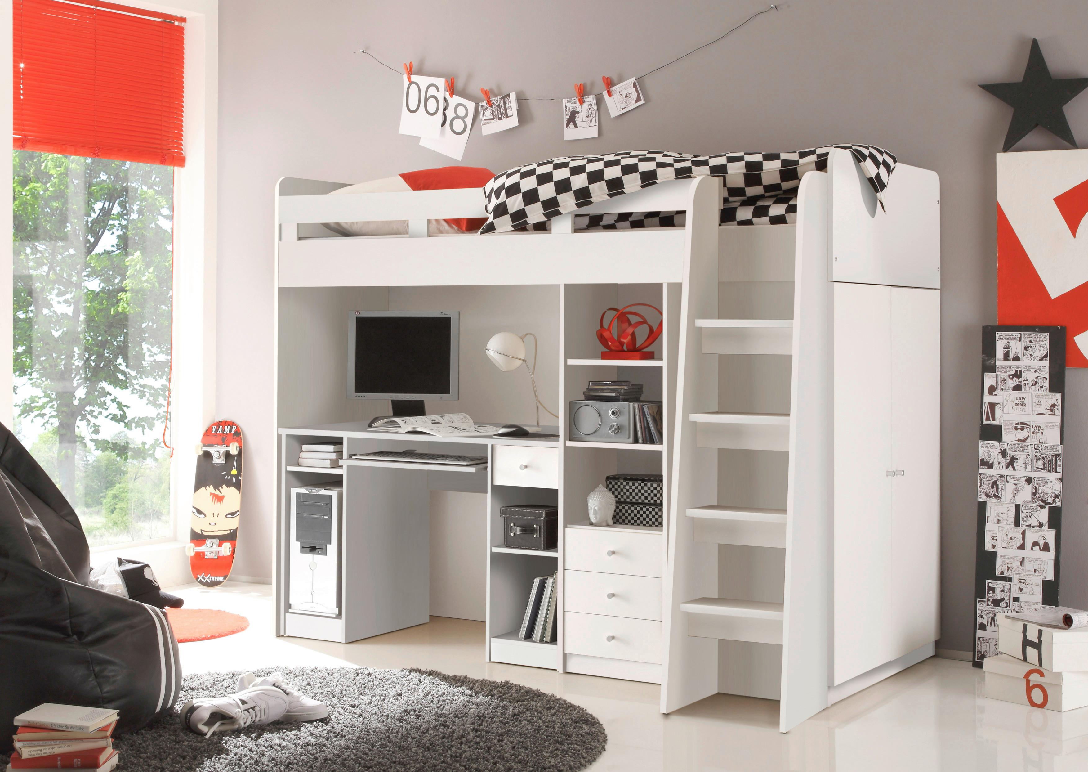 Hochbett in Weiss 'Unit' - Weiß, MODERN, Holzwerkstoff (90/200cm) - MID.YOU