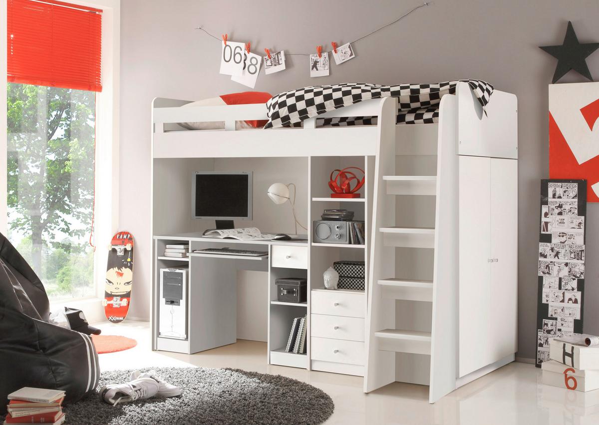 Visoka Postelja Unit, Bela, 90x200, Višina 160 Cm - bela, Moderno, leseni material (90/200cm) - MID.YOU