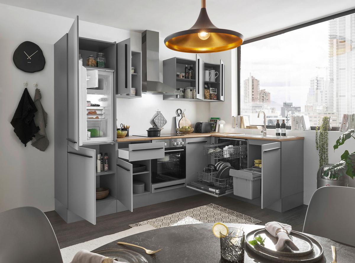 Eckküche Denver ca.280x175 cm Grau - Eichefarben/Schwarz, Design, Holzwerkstoff/Kunststoff (280/175cm) - P & B