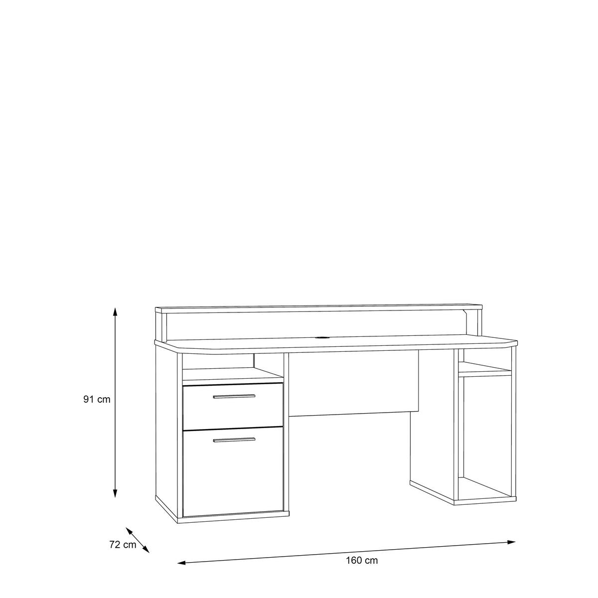 Gaming Miza Tezaur, Bela - bela/barve aluminija, Moderno, kovina/umetna masa (160/91/72cm) - MID.YOU