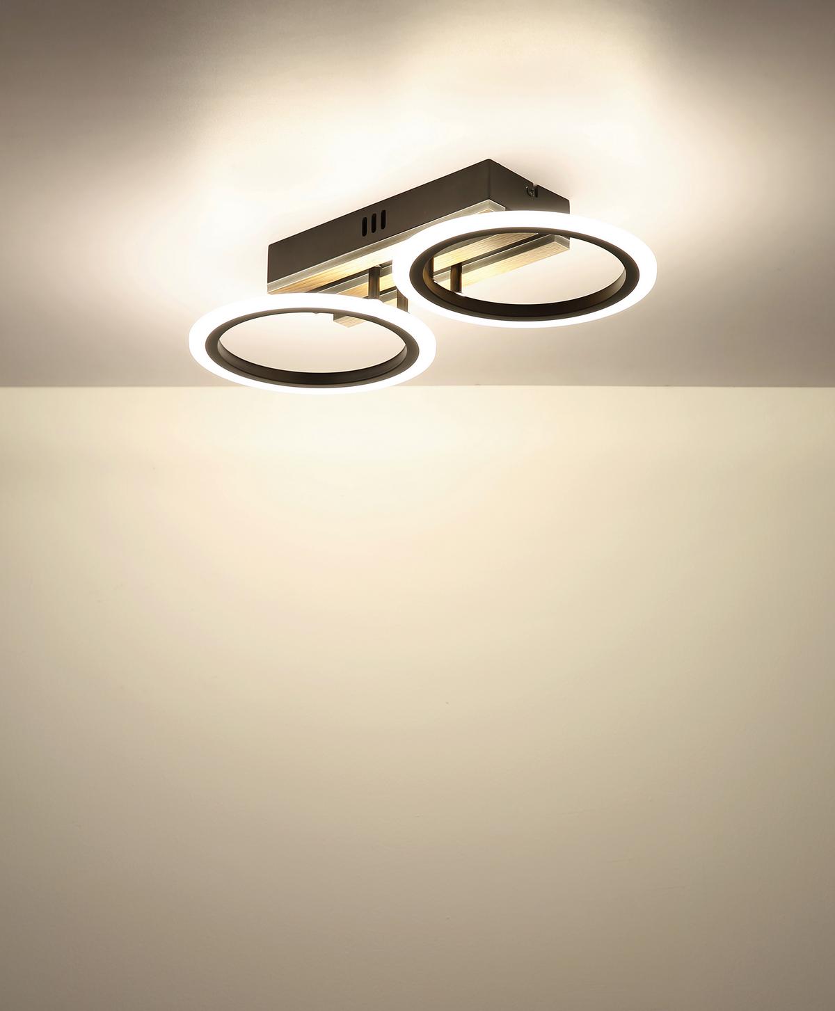 Led Stropna Svjetiljka Blevins - bijela/tamno smeđa, Natur, drvni materijal/metal (44,5/21/8,5cm) - Globo
