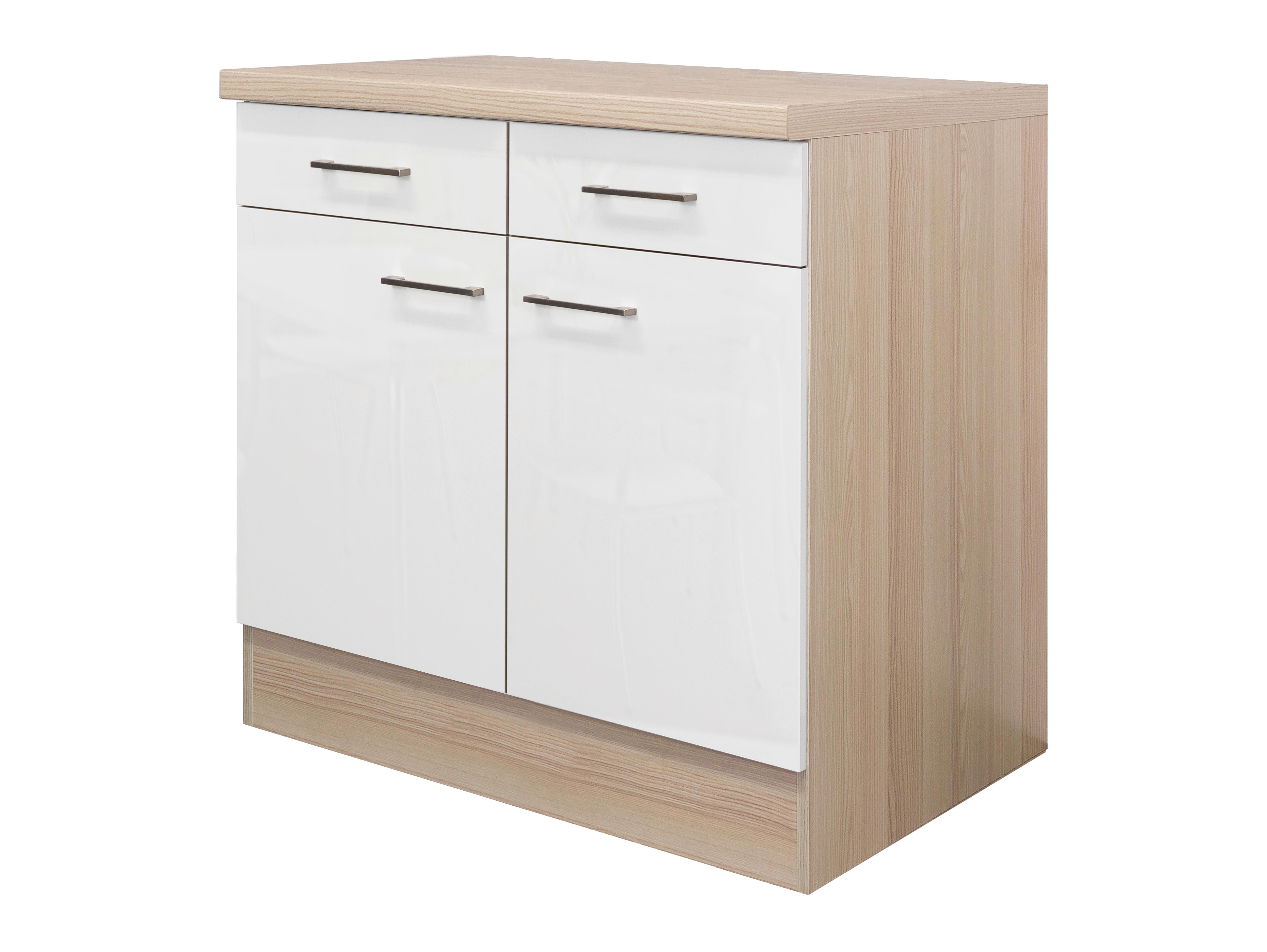 Küchenunterschrank "Abaco" , Perlmutt - Edelstahlfarben/Perlmutt, MODERN, Holzwerkstoff/Metall (80/86/60cm) - FlexWell