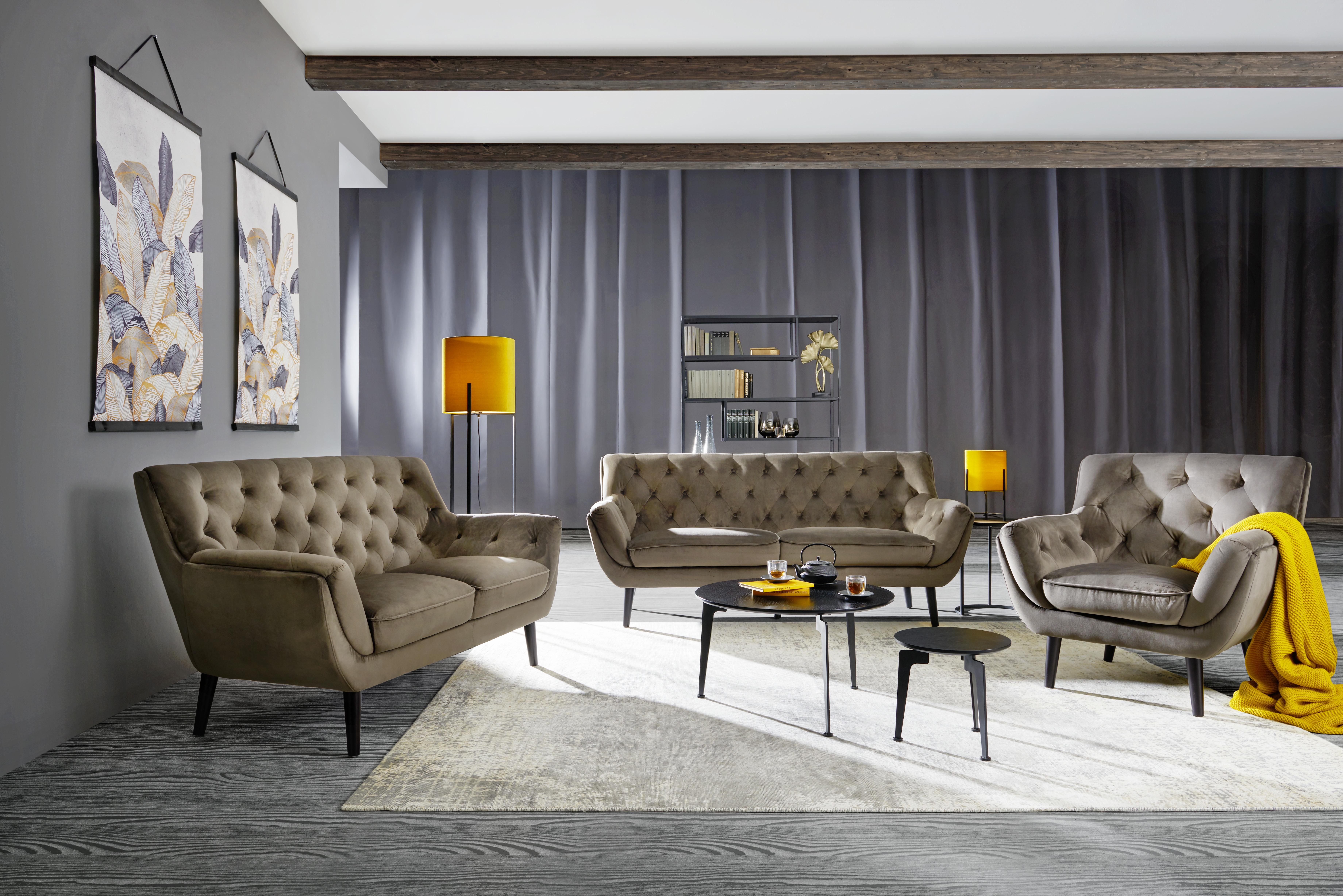 SOFA CHESTERFIELD STOCKHOLM - czarny/szary, Trend, tkanina (196/90/90cm) - Stylife