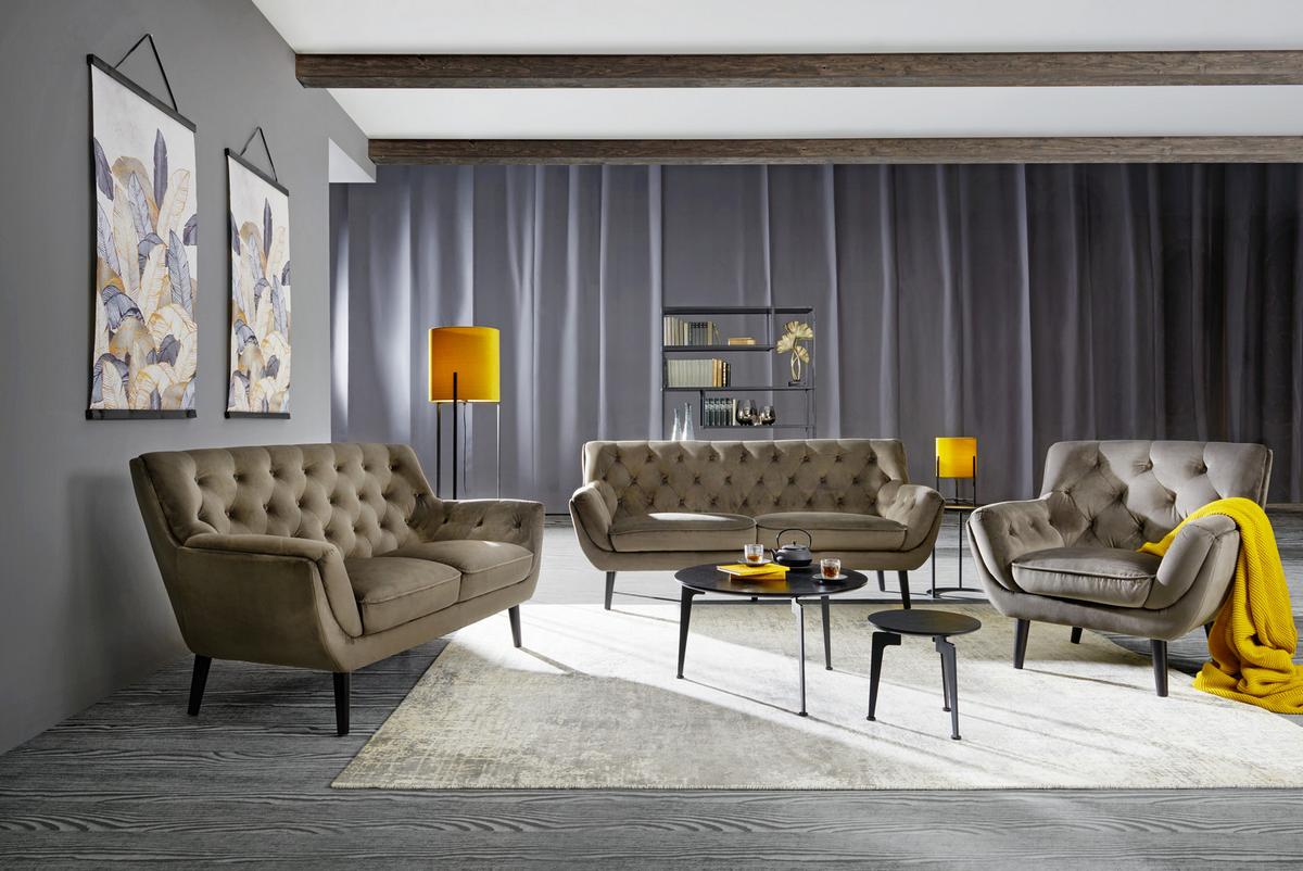 SOFA CHESTERFIELD STOCKHOLM - czarny/szary, Trend, tkanina (196/90/90cm) - Stylife