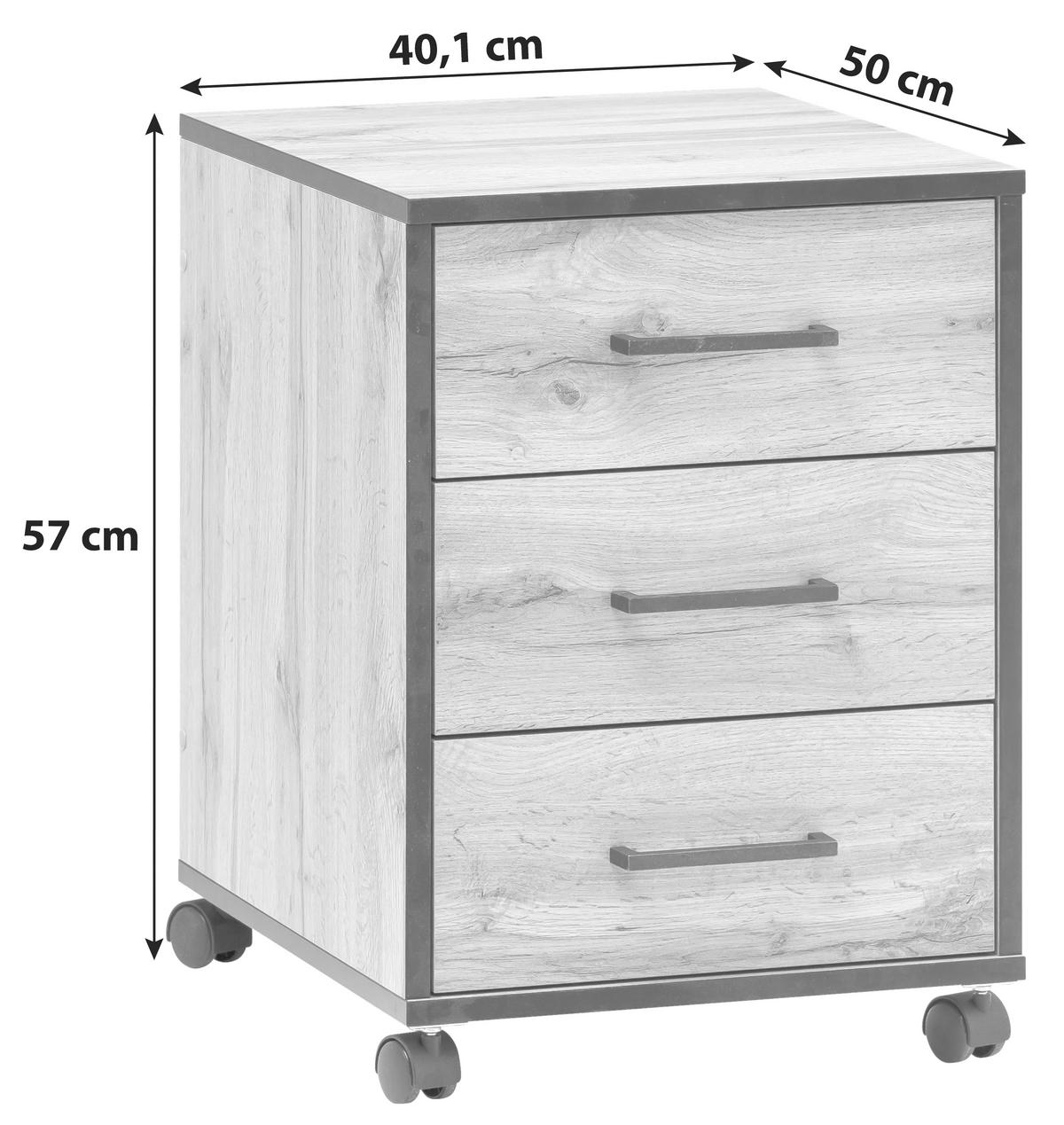 Rollcontainer "Serie 2000" , eiche - Eichefarben/Schwarz, KONVENTIONELL, Holzwerkstoff/Kunststoff (40,1/57/50cm) - MID.YOU