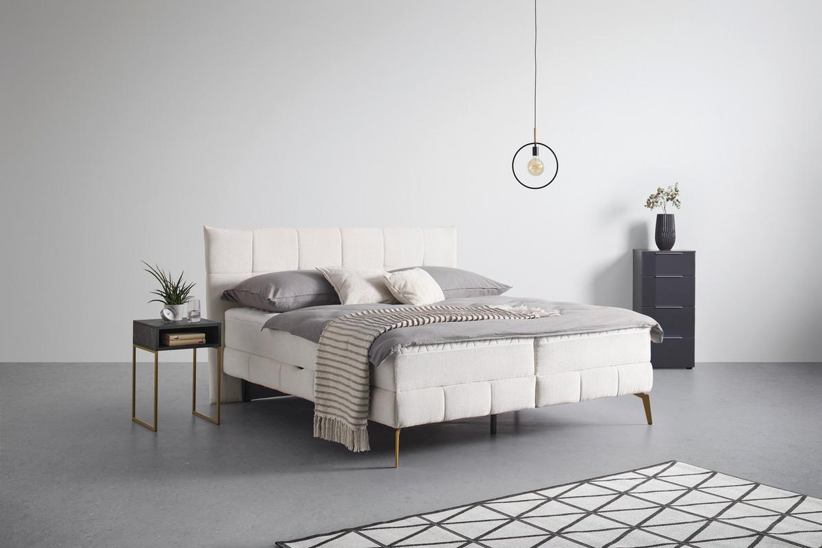 Boxbett Jolin in Creme ca. 180x200cm - Goldfarben/Creme, Holz/Holzwerkstoff (180/200cm) - Premium Living