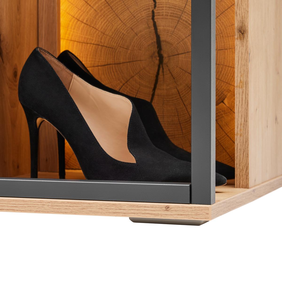 Schuhschrank Florenz Grau/Eiche Artisan - Schwarz/Eiche Artisan, Modern, Glas/Holzwerkstoff (79/100,2/37,3cm) - Premium Living