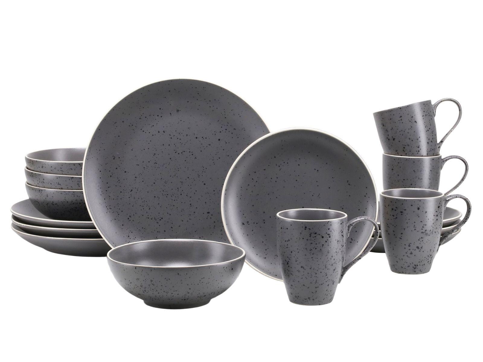 Kombiservice Industrial Chic in Anthrazit, 16-teilig - Anthrazit, KONVENTIONELL, Keramik - Creatable