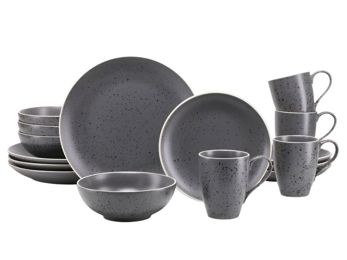 Kombiservice Industrial Chic in Anthrazit, 16-teilig - Anthrazit, KONVENTIONELL, Keramik - Creatable