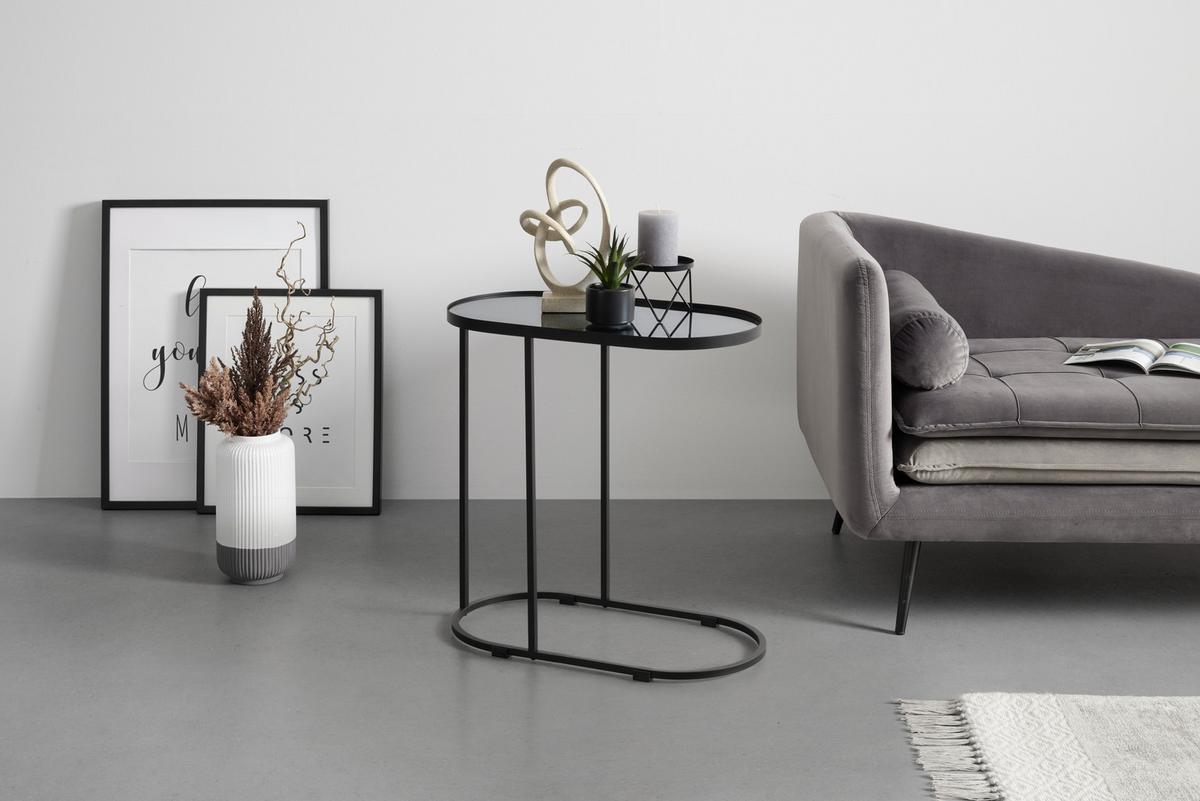 Masă auxiliară NOBILE - negru, Modern, sticlă/metal (55/29/55cm) - Premium Living