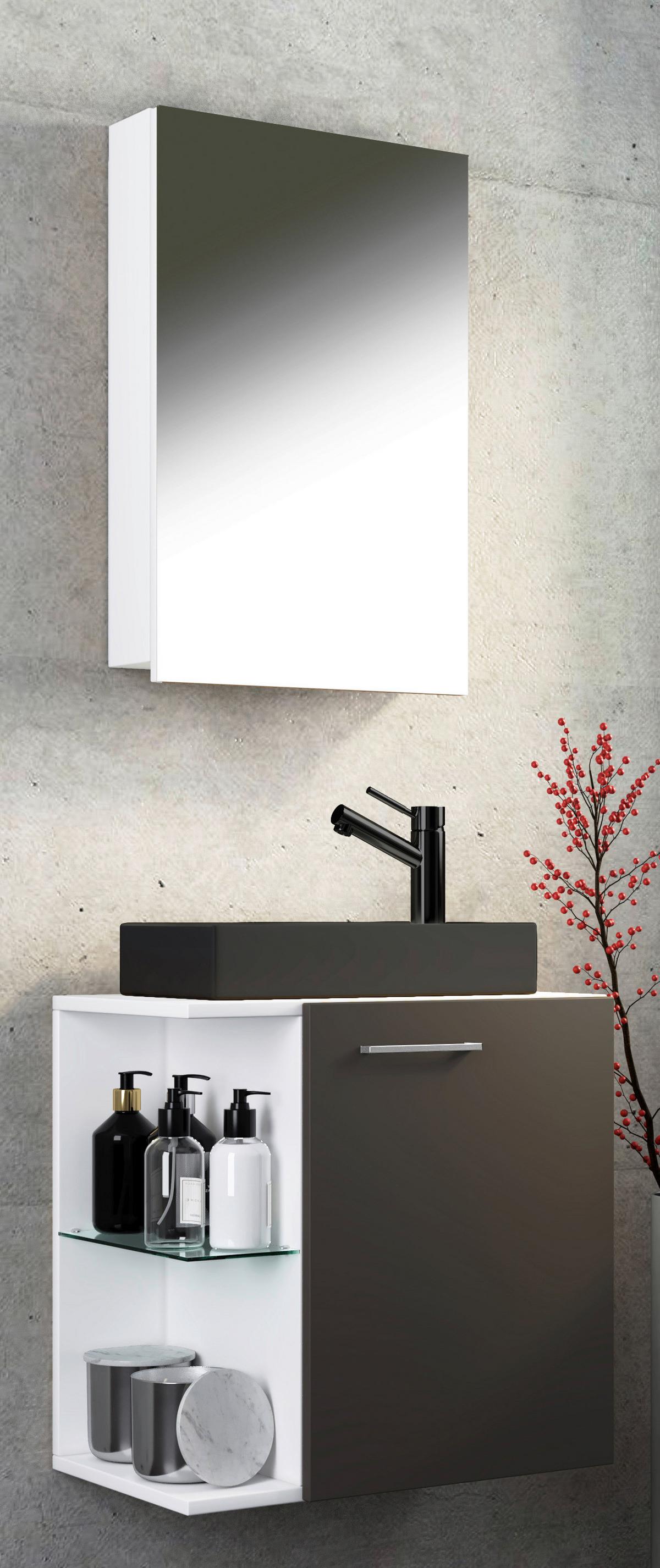 Kopalnica Za Goste Hausa, Antracit, Bela, 3-Delno - srebrne barve/črna, Moderno, kovina/steklo (52cm) - MID.YOU