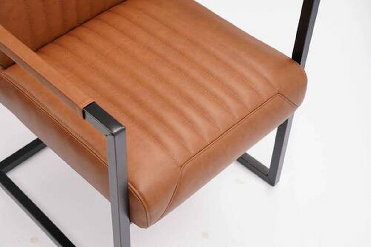 KRZESŁO Z PODŁOKIETNIKAMI LEONIE - czarny/koniak, Design, skóra/metal (55/91/64cm) - Ambia Home