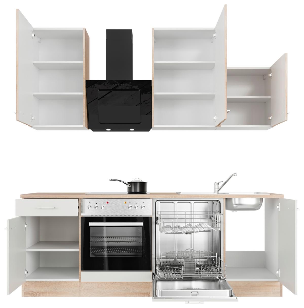 Kuhinjski Blok Z Aparati Samoa, Bela, Barva Hrasta - bela/barve aluminija, Moderno, umetna masa/leseni material (220cm) - FlexWell