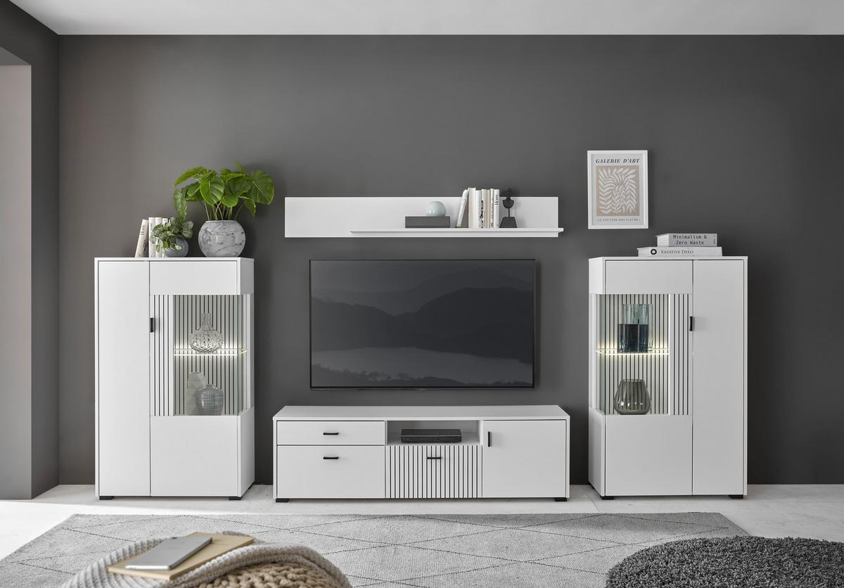 Wohnwand Hudson Weiß/Schwarz, 4-teilig - Schwarz/Weiß, Design, Glas/Holzwerkstoff (320/180/42cm) - MID.YOU