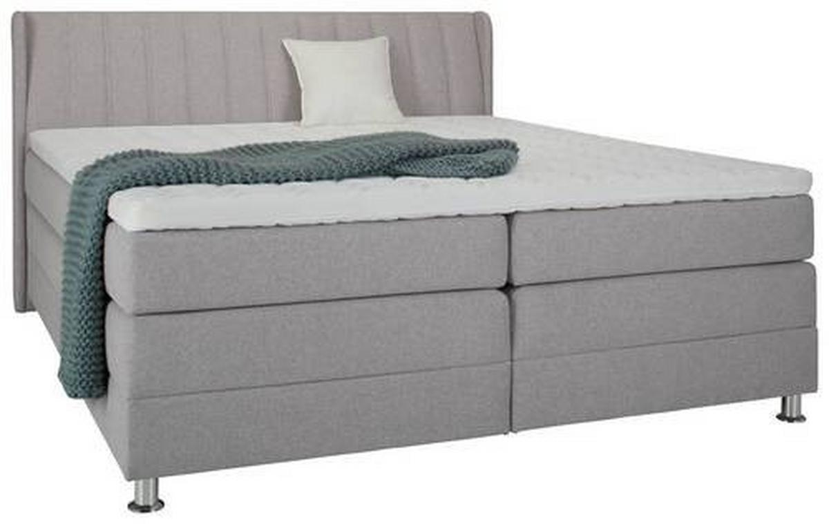 Boxspringbett in Grau ca. 160x200cm - Chromfarben/Grau, Konventionell, Kunststoff/Textil (160/200cm) - Premium Living
