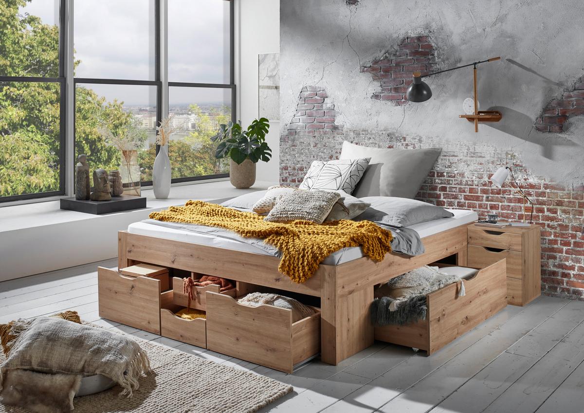 Stauraumbett Noah in Eiche Artisan ca. 180x200cm - Eiche Artisan, KONVENTIONELL, Holzwerkstoff (180/200cm) - Mömax