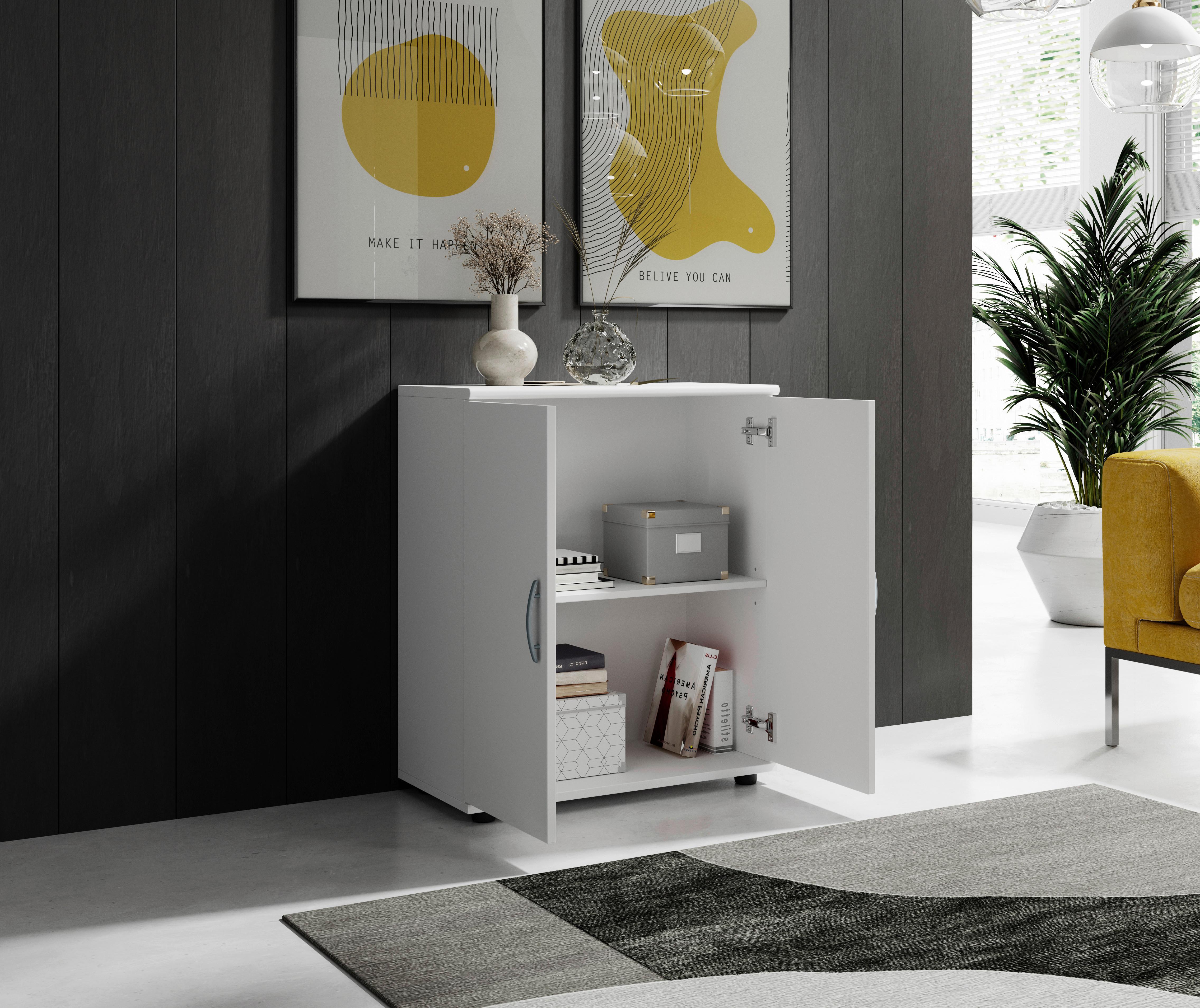KOMODA LILLY - kolor srebrny/biały, Design, materiał drewnopochodny/tworzywo sztuczne (60/70/30cm) - Livetastic