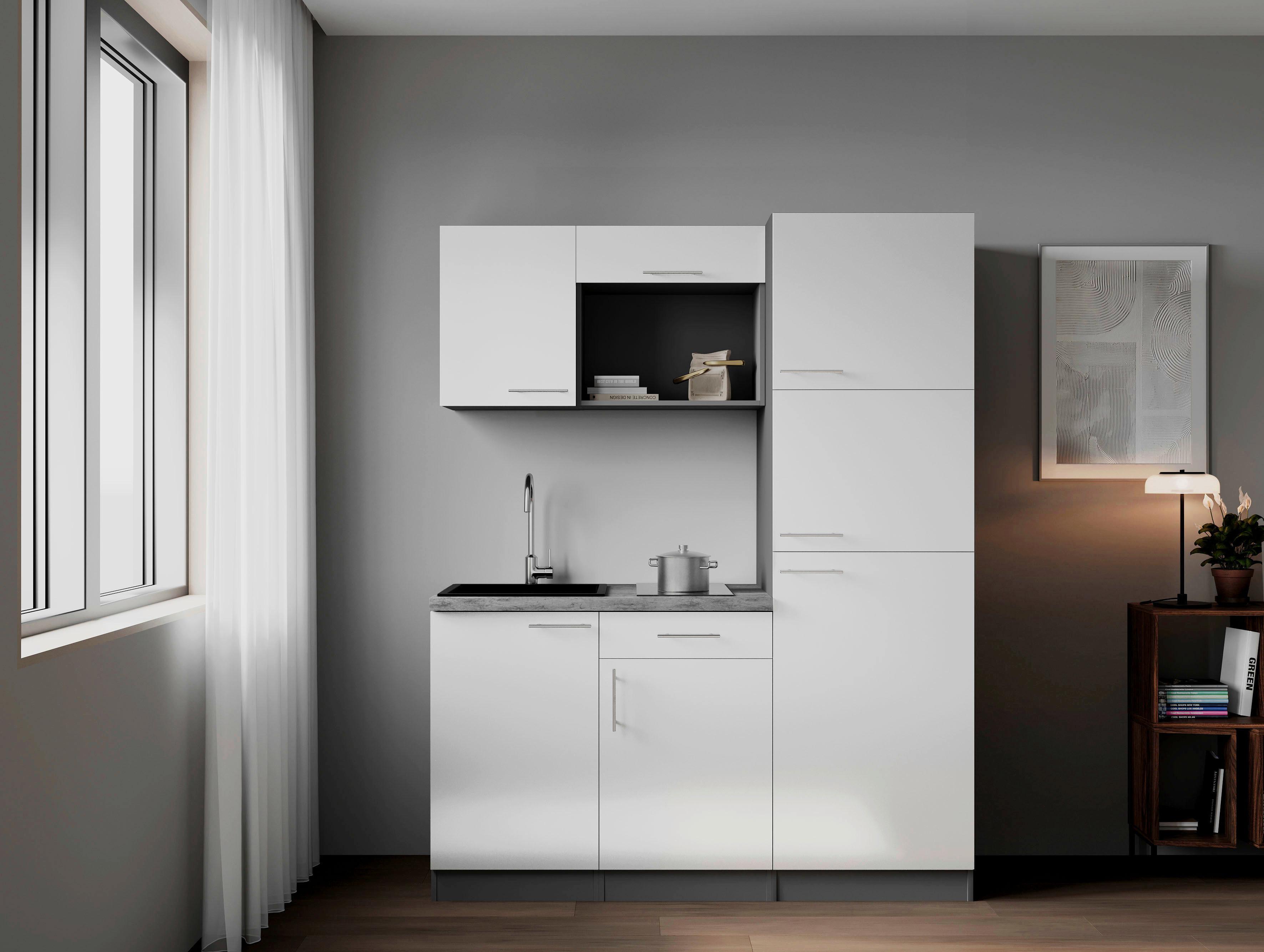 Küchenblock Oliver m. Geräten Weiß - Weiß/Grau, Trend, Holzwerkstoff/Metall (160cm) - Respekta