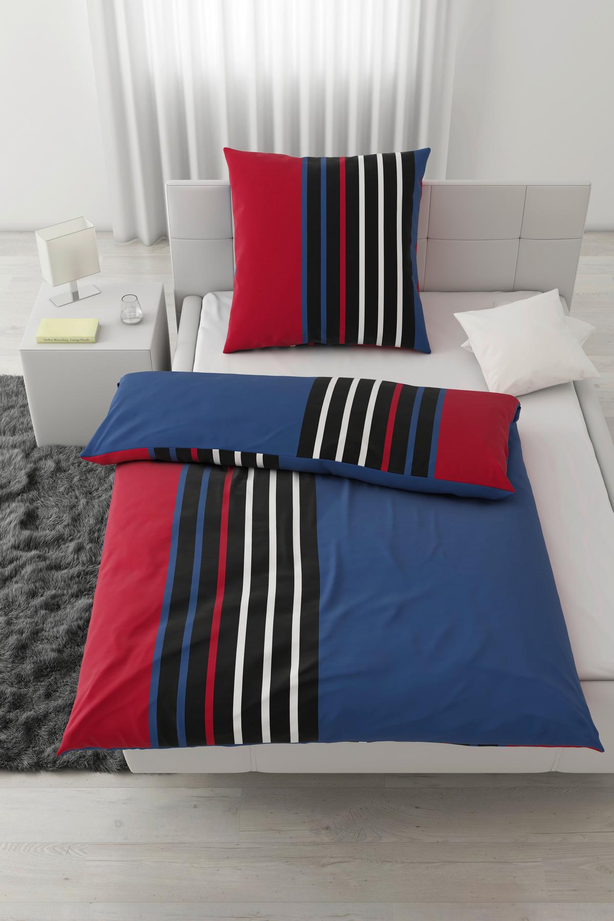 Bettwäsche Anton Blau/Rot ca. 135x200cm - Blau/Rot, KONVENTIONELL, Textil (135/200cm) - Modern Living