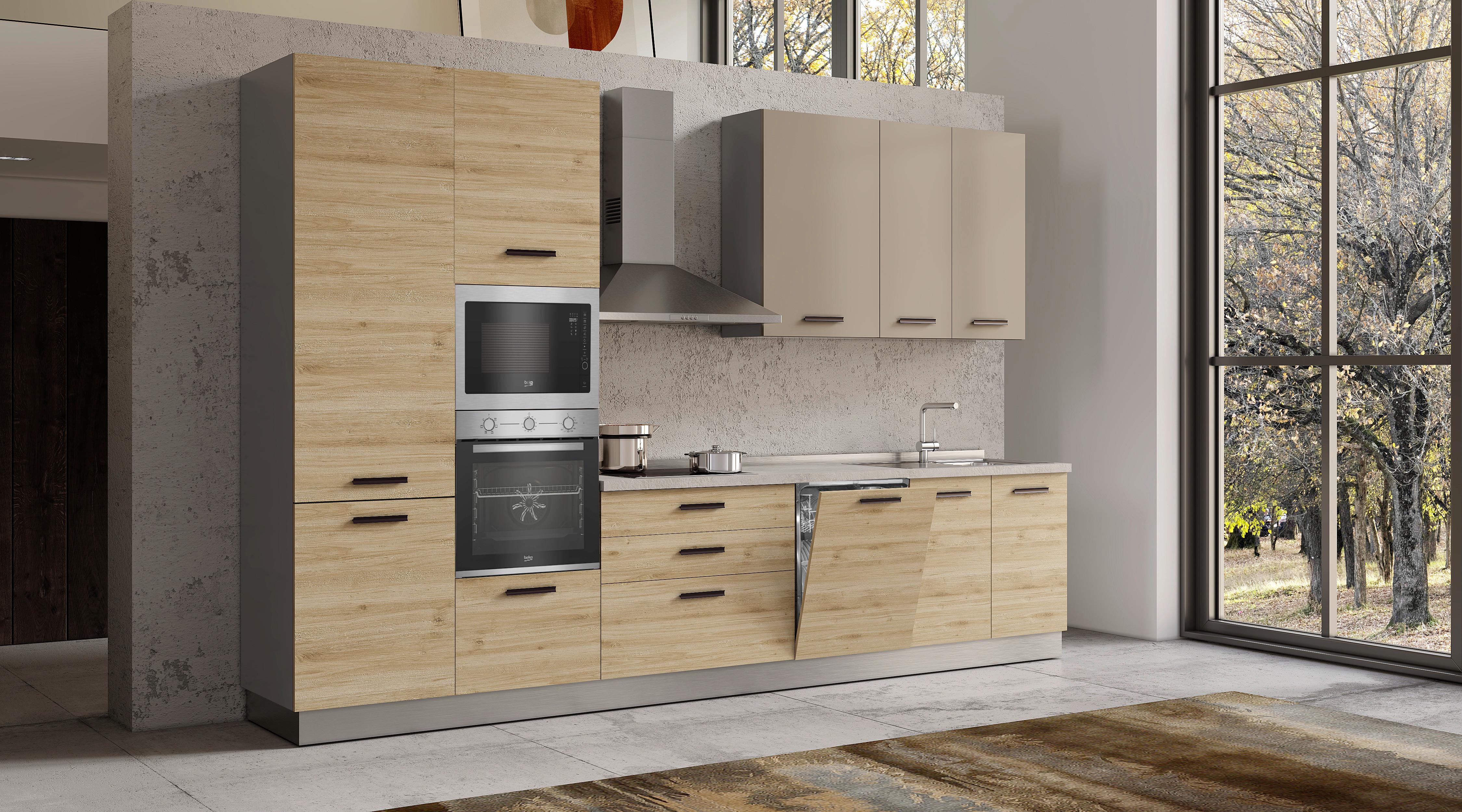 Blok Kuhinja Sa Uređajima Rovere - boja hrasta/kapućino, Moderno, metal/pločasti materijal (360/240/60cm) - Mömax