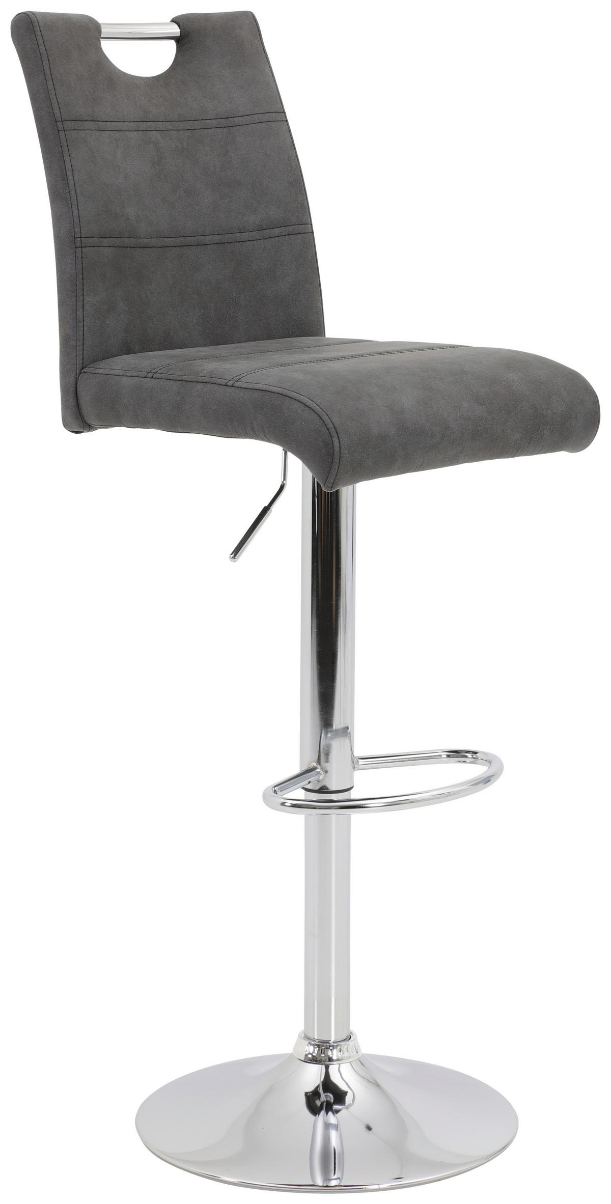 STOŁEK BAROWY MIRANDA II H - antracytowy/kolor chromowy, Konventionell, metal/tkanina (38/97-119/50cm) - Carryhome