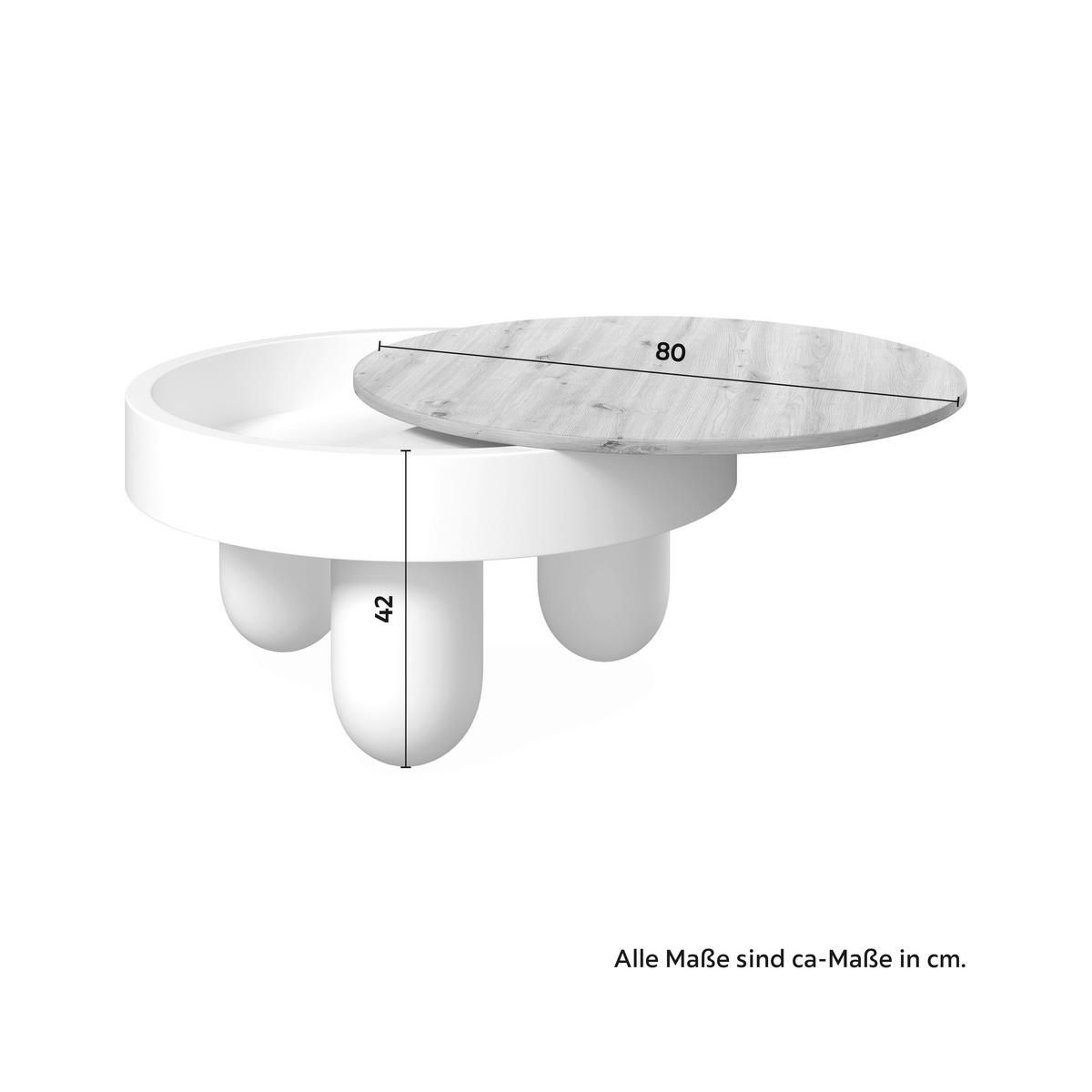 Couchtisch Gabrielle Weiß/Eiche mit Stauraum Rund - Eichefarben/Weiß, MODERN, Holzwerkstoff (80/42cm) - Bessagi Home