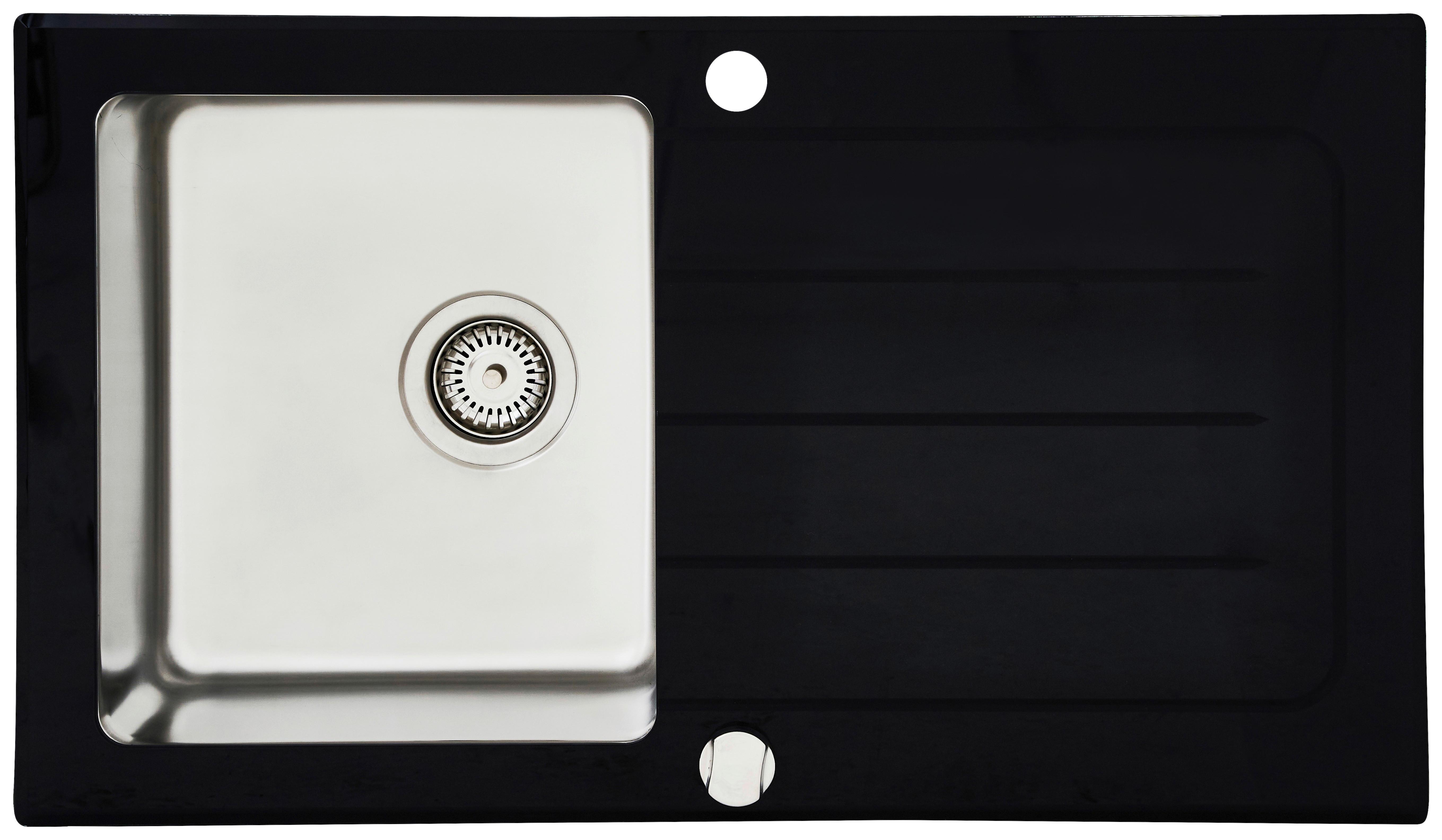 Spüle Schwarz Glas/Edelstahl B: ca. 86 cm - Schwarz, Trend, Glas/Metall (86/21/50cm) - Respekta