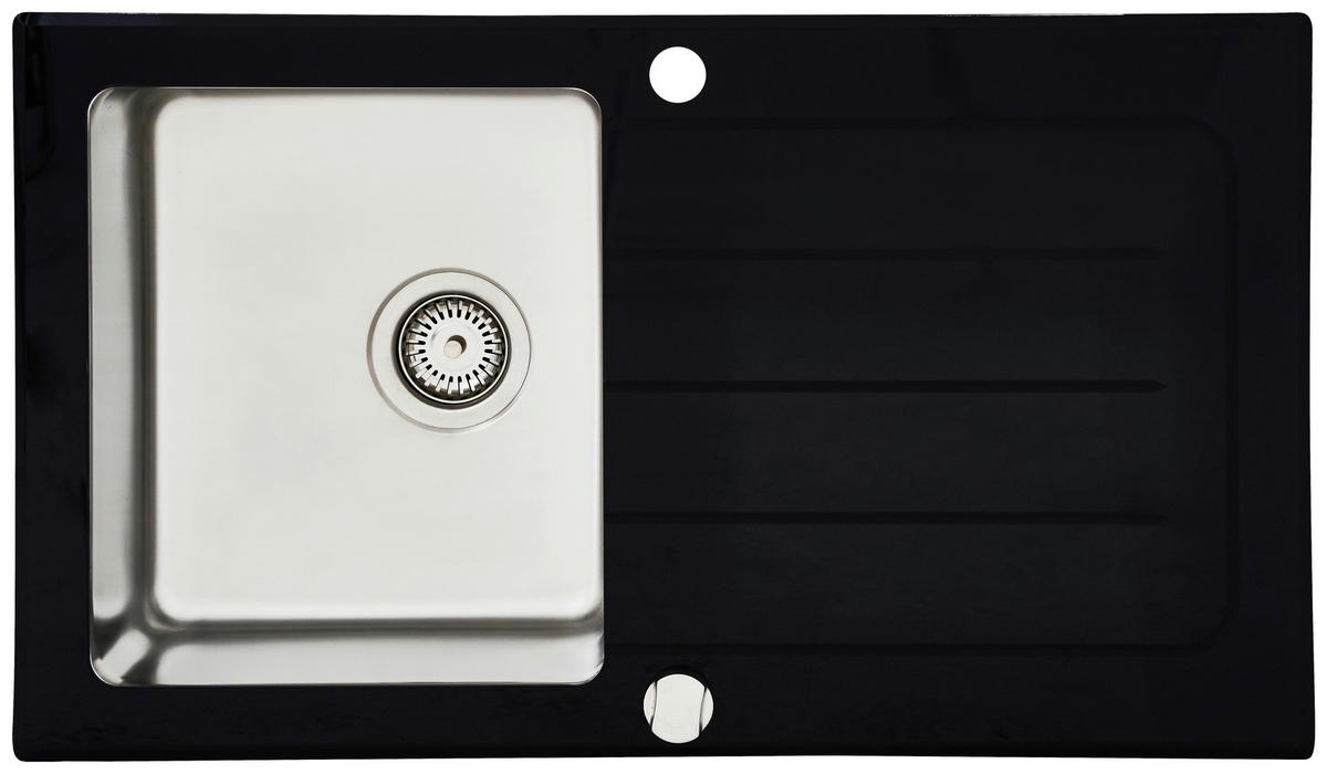 Spüle Schwarz Glas/Edelstahl B: ca. 86 cm - Schwarz, Trend, Glas/Metall (86/21/50cm) - Respekta