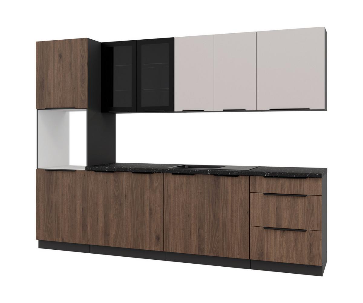 Blok Kuhinja Monza/arona - kašmir/boja orahovog drveta, Moderno, staklo/metal (260/210/60cm) - Modern Living