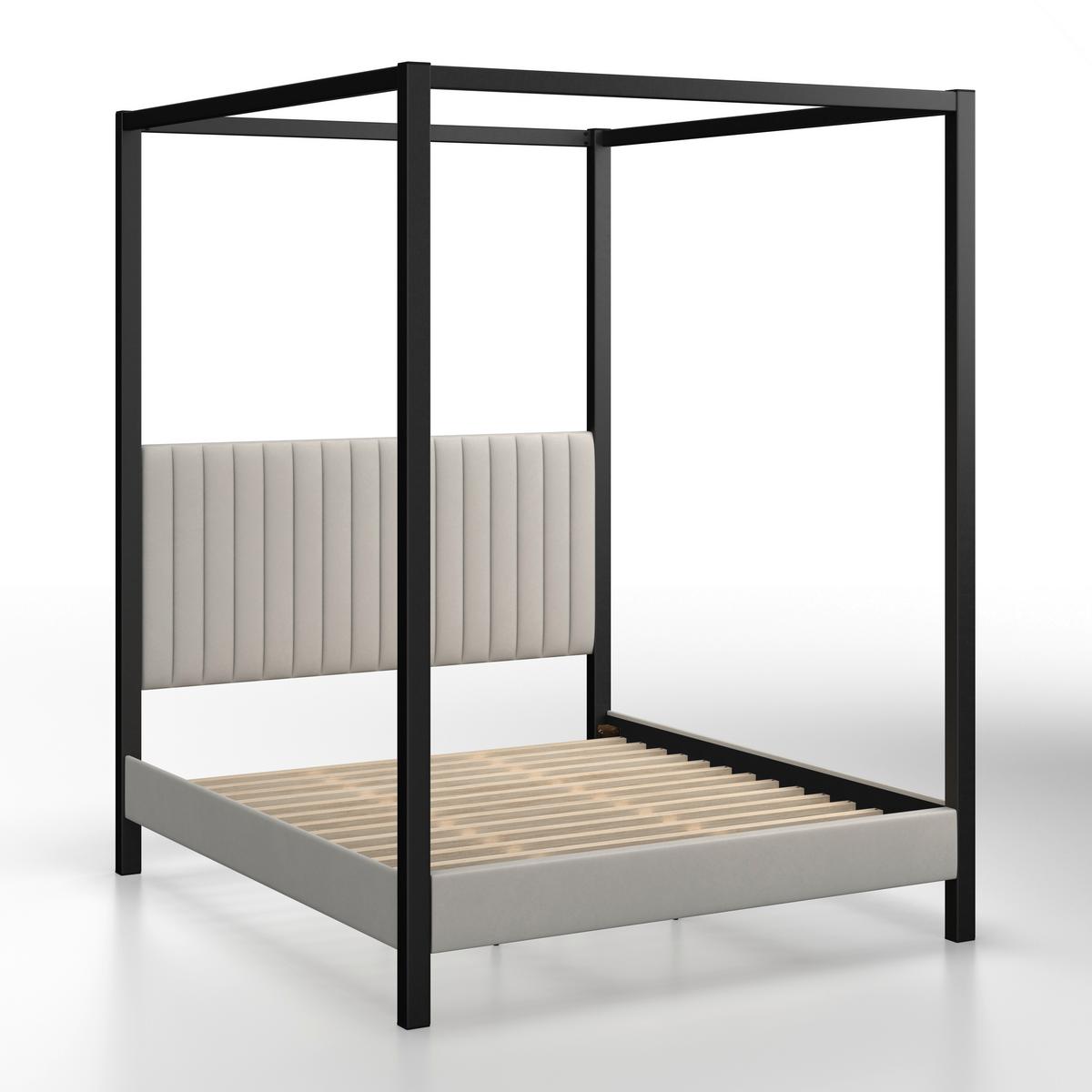 Pat tapițat bej Mona cca 180X200 bej - gri deschis/maro deschis, Modern, lemn/metal (180/200cm) - Bessagi Home