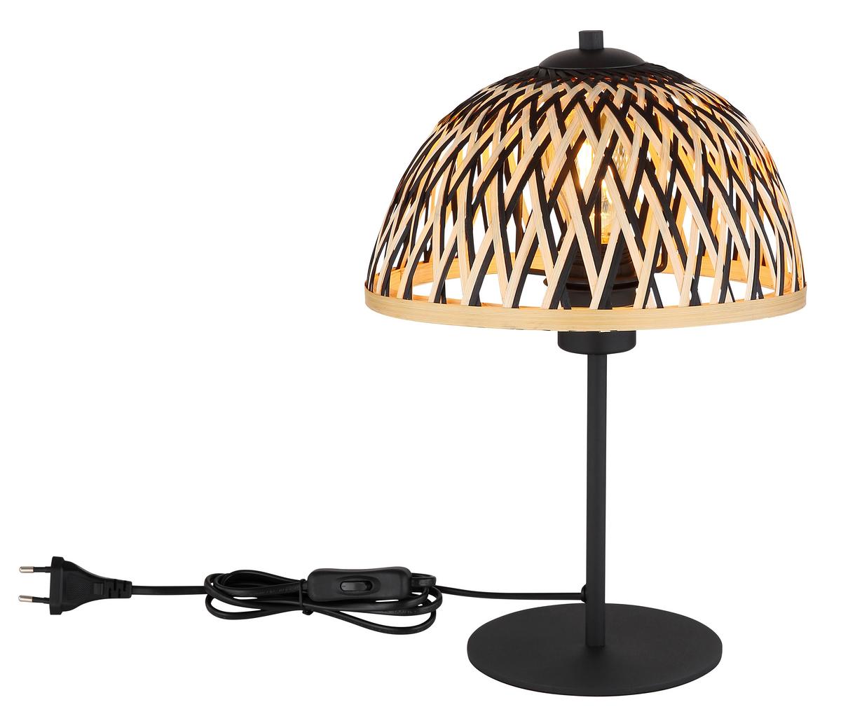 Tischleuchte Colly max. 15 Watt - Schwarz/Naturfarben, Natur, Naturmaterialien/Metall (25/37cm) - Globo