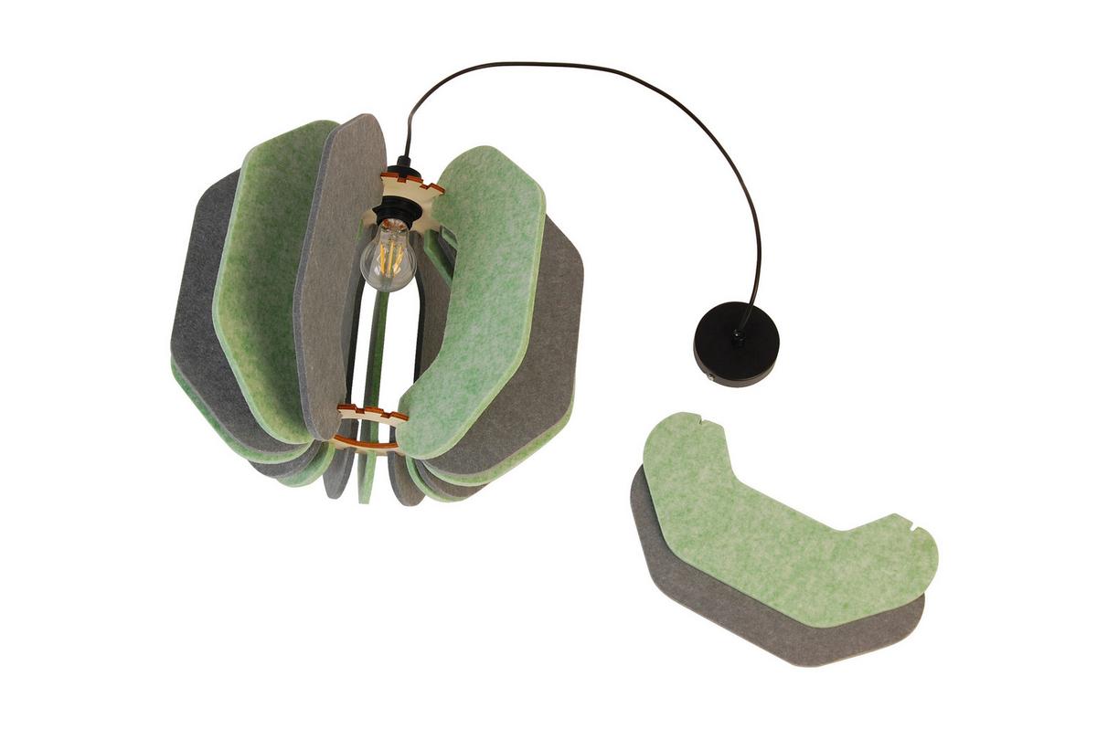 Hängeleuchte Velvet Green Grau/Grün max. 40 Watt - Grau/Grün, Trend, Kunststoff/Textil (43/135cm) - Novel