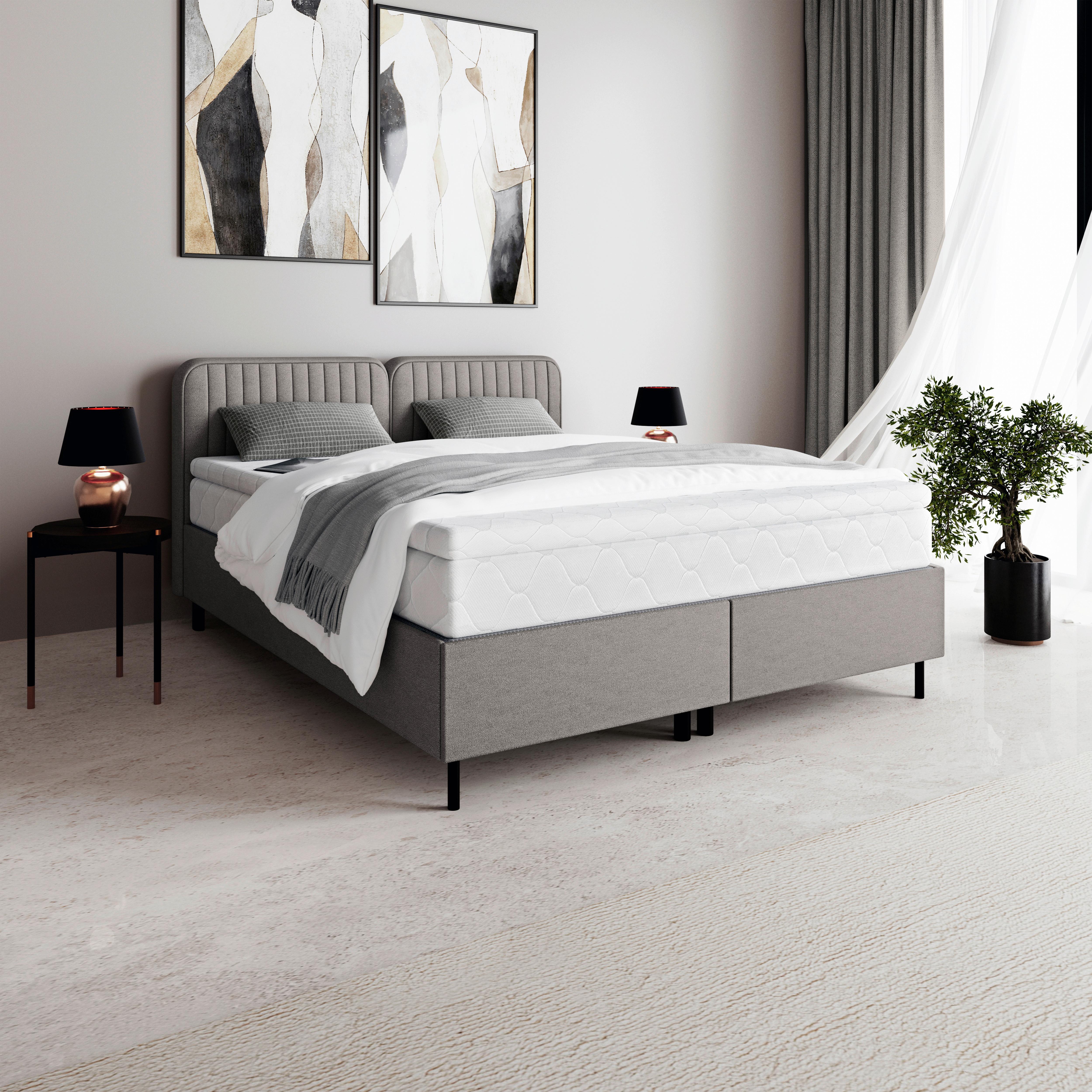 Boxbett Livetto Dunkelgrau ca. 160x200cm - Dunkelgrau/Schwarz, KONVENTIONELL, Holz/Holzwerkstoff (160/200cm) - Mömax