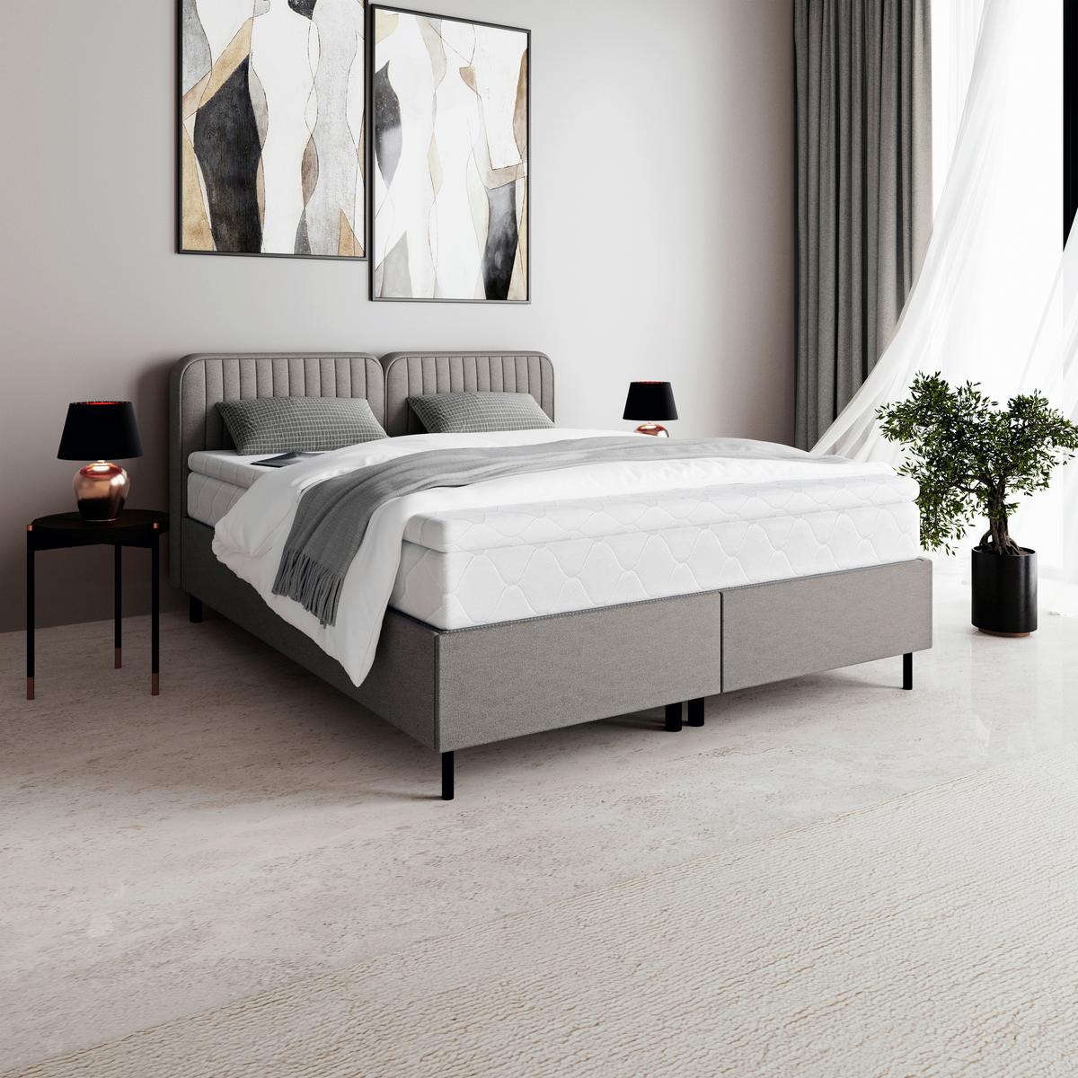 Boxbett Livetto Dunkelgrau ca. 160x200cm - Dunkelgrau/Schwarz, KONVENTIONELL, Holz/Holzwerkstoff (160/200cm) - Mömax