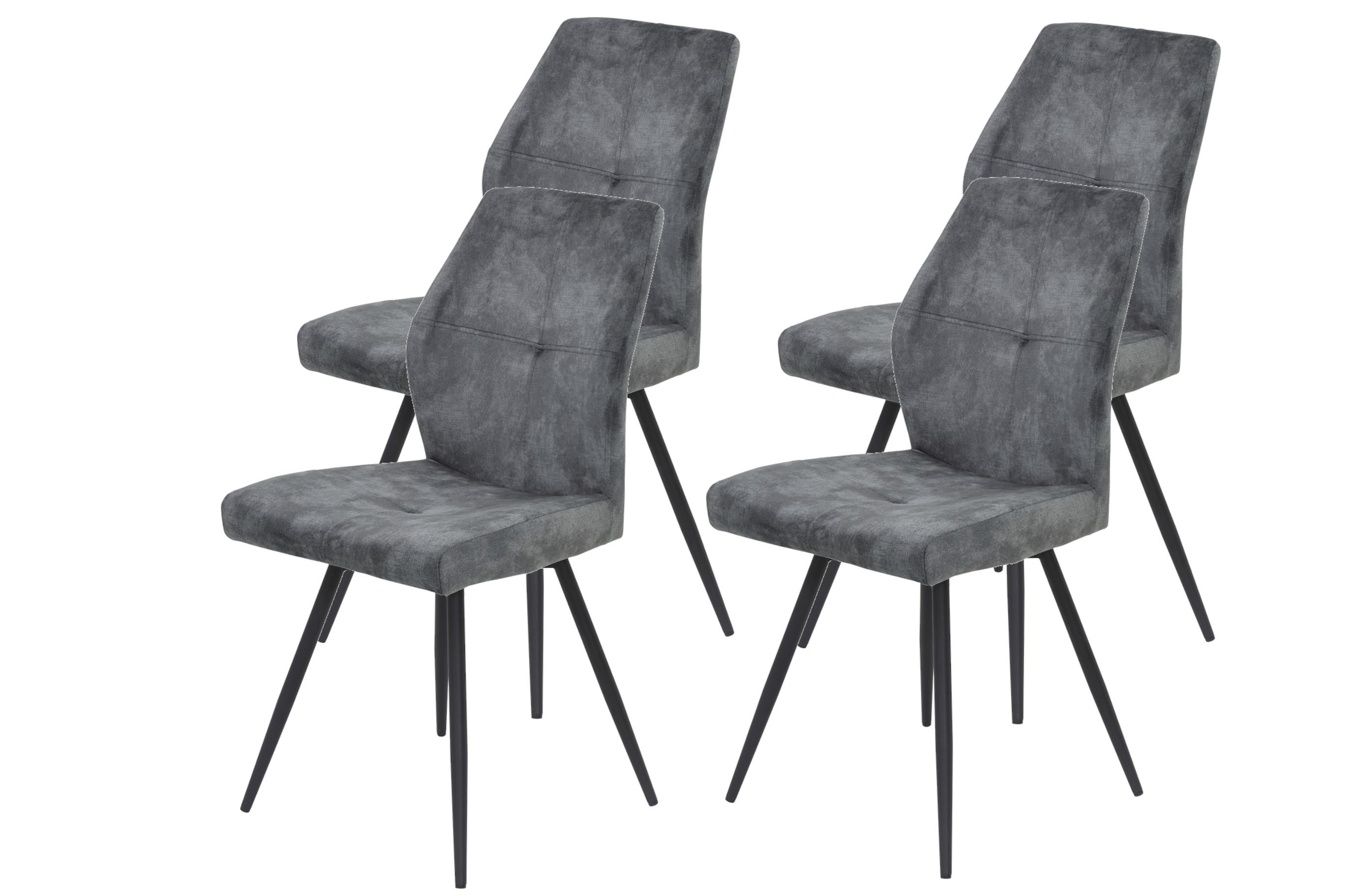 STUHL-SET ALLY S 4ER-SET - Anthrazit/Schwarz, MODERN, Textil/Metall (46/91/60cm) - MID.YOU