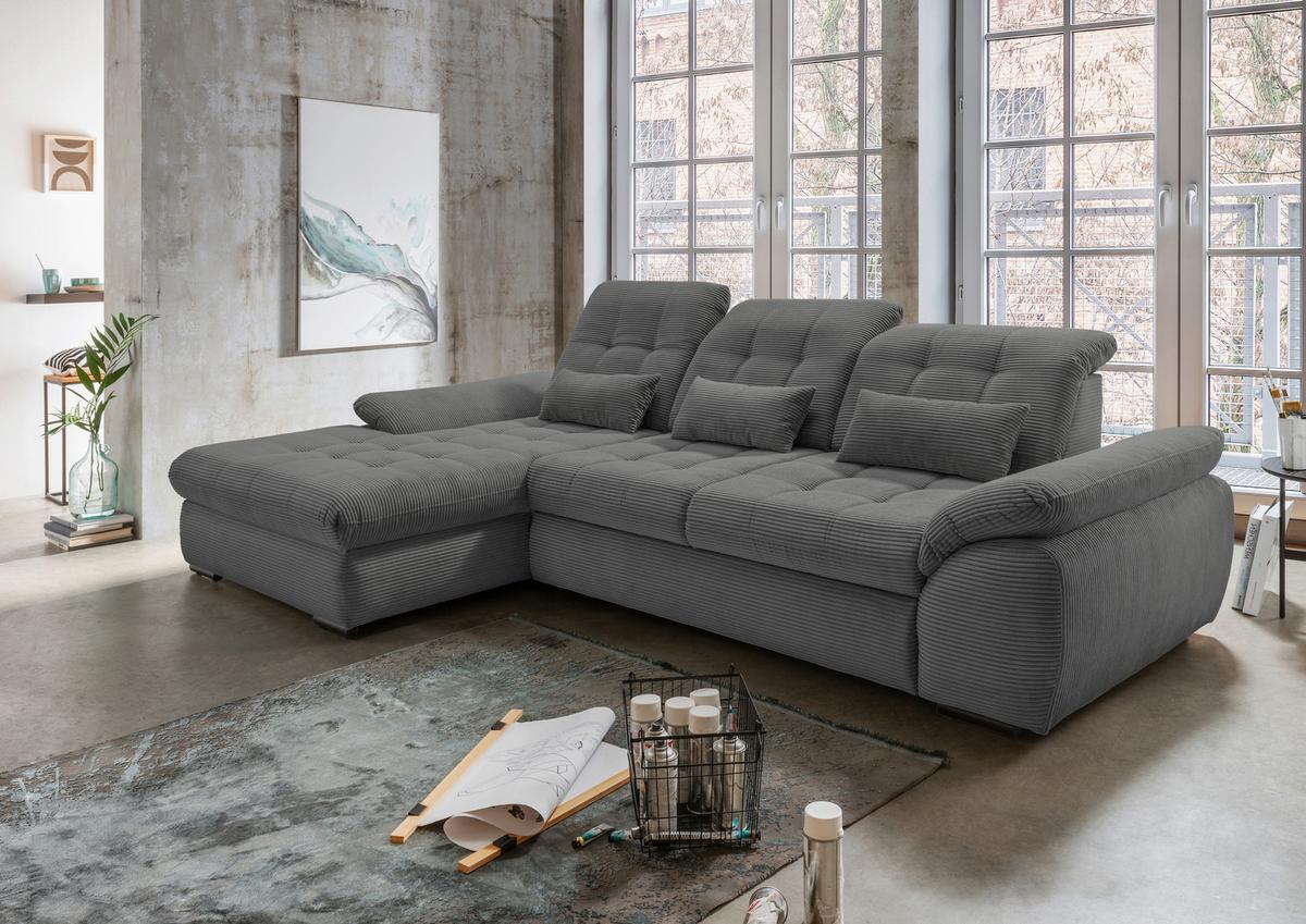 Ecksofa mit Bettkasten Rigatti ca. 184x314 cm Grau - Schwarz/Grau, MODERN, Textil/Metall (184/314cm) - Livetastic
