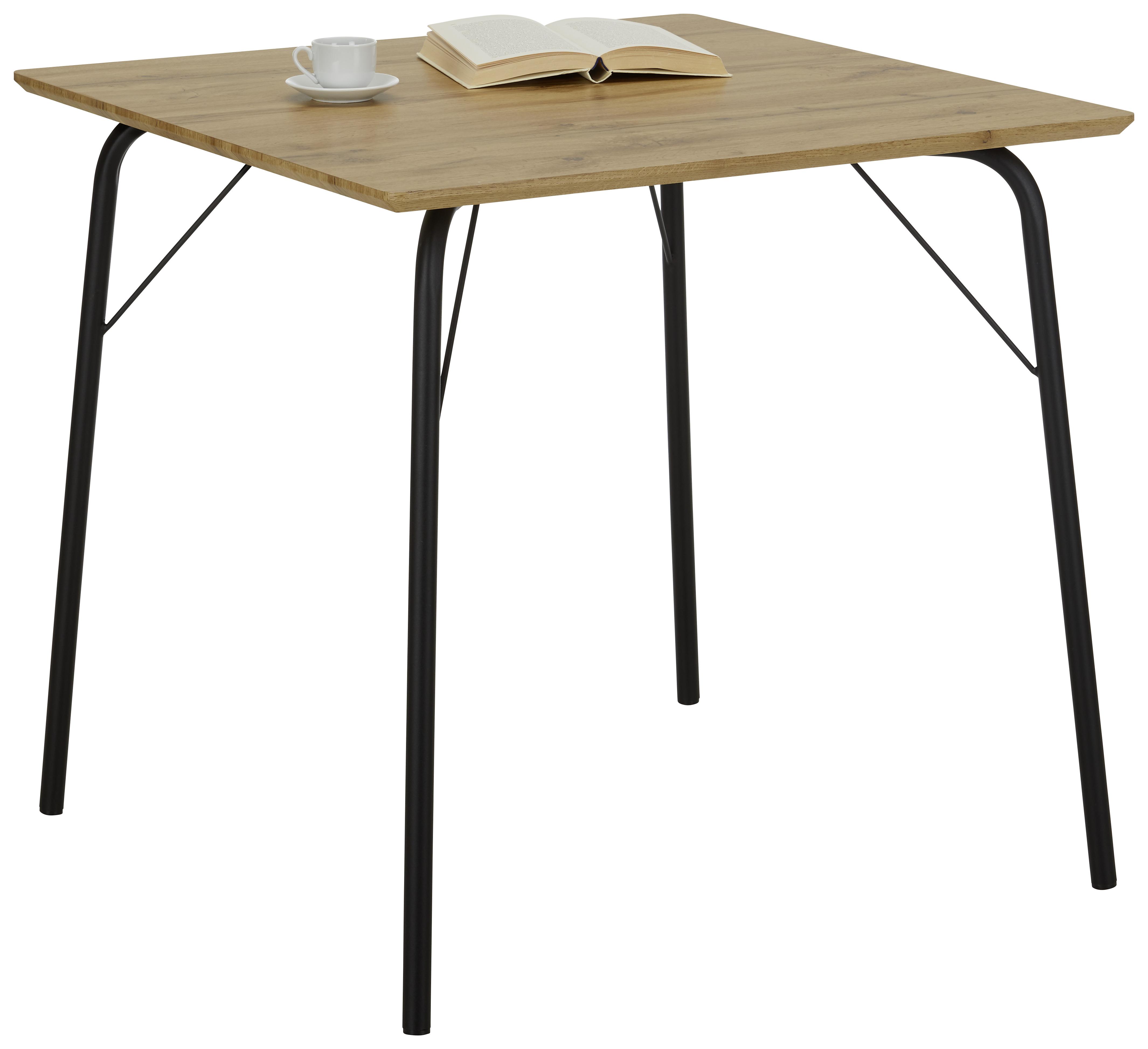 Étkezőasztal Quadro - Tölgyfa/Fekete, modern, Faalapú anyag/Fém (80/80/76cm) - Modern Living