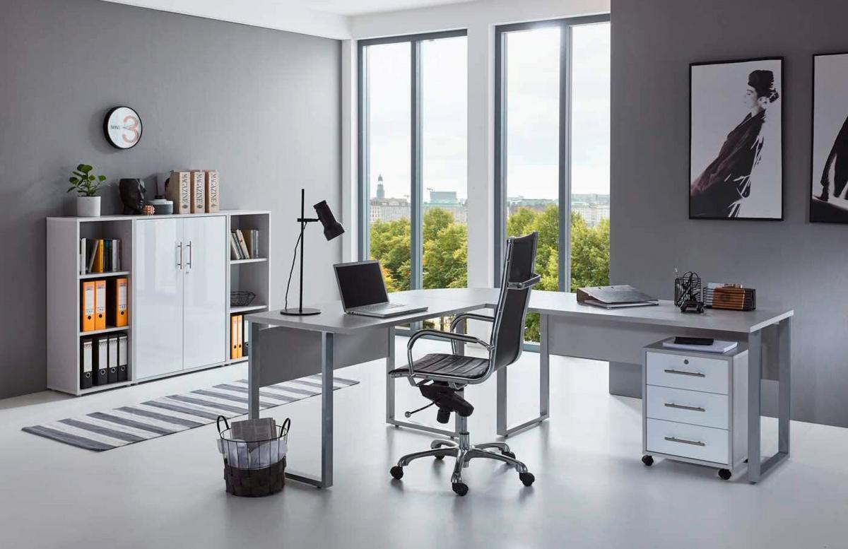 Büro Office Edition Set 2 Grau - Weiß Hochglanz/Grau, MODERN, Holzwerkstoff - MID.YOU