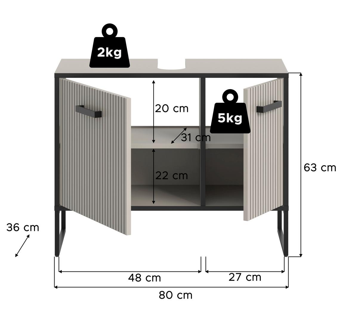 Element Ispod Umivaonika Bagno - kašmir/crna, Moderno, drvni materijal/metal (80/63/36cm) - MID.YOU