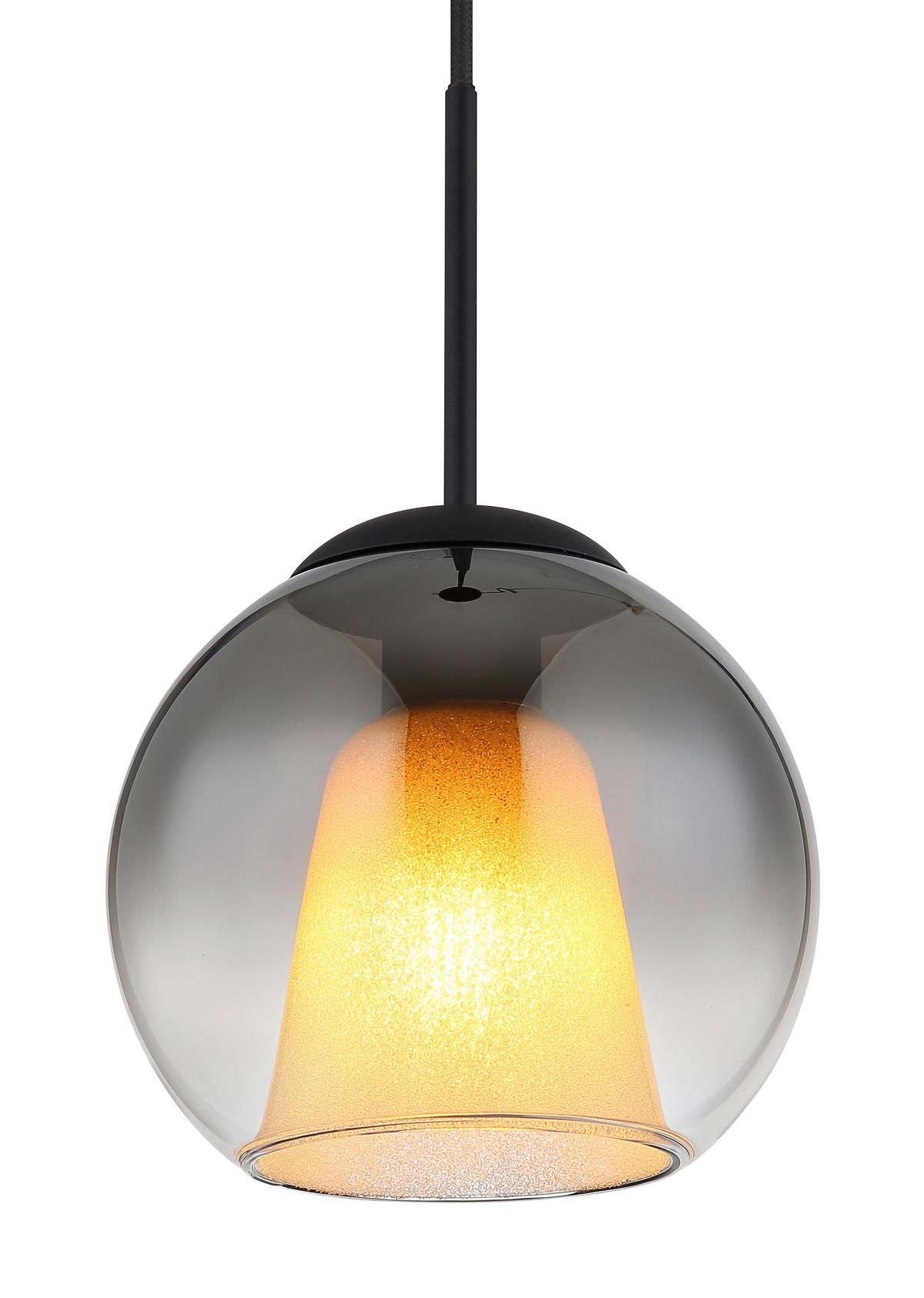 HÄNGELEUCHTE 15749H BARRY - Klar/Schwarz, Design, Glas/Textil (20/120cm) - Globo